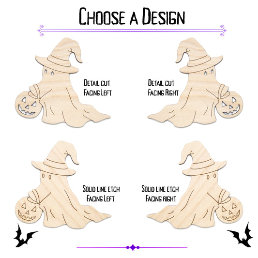 Ghost Trick Or Treat Wood Cutout - Laser Cut Unfinished Craft Shape - Multiple Sizes