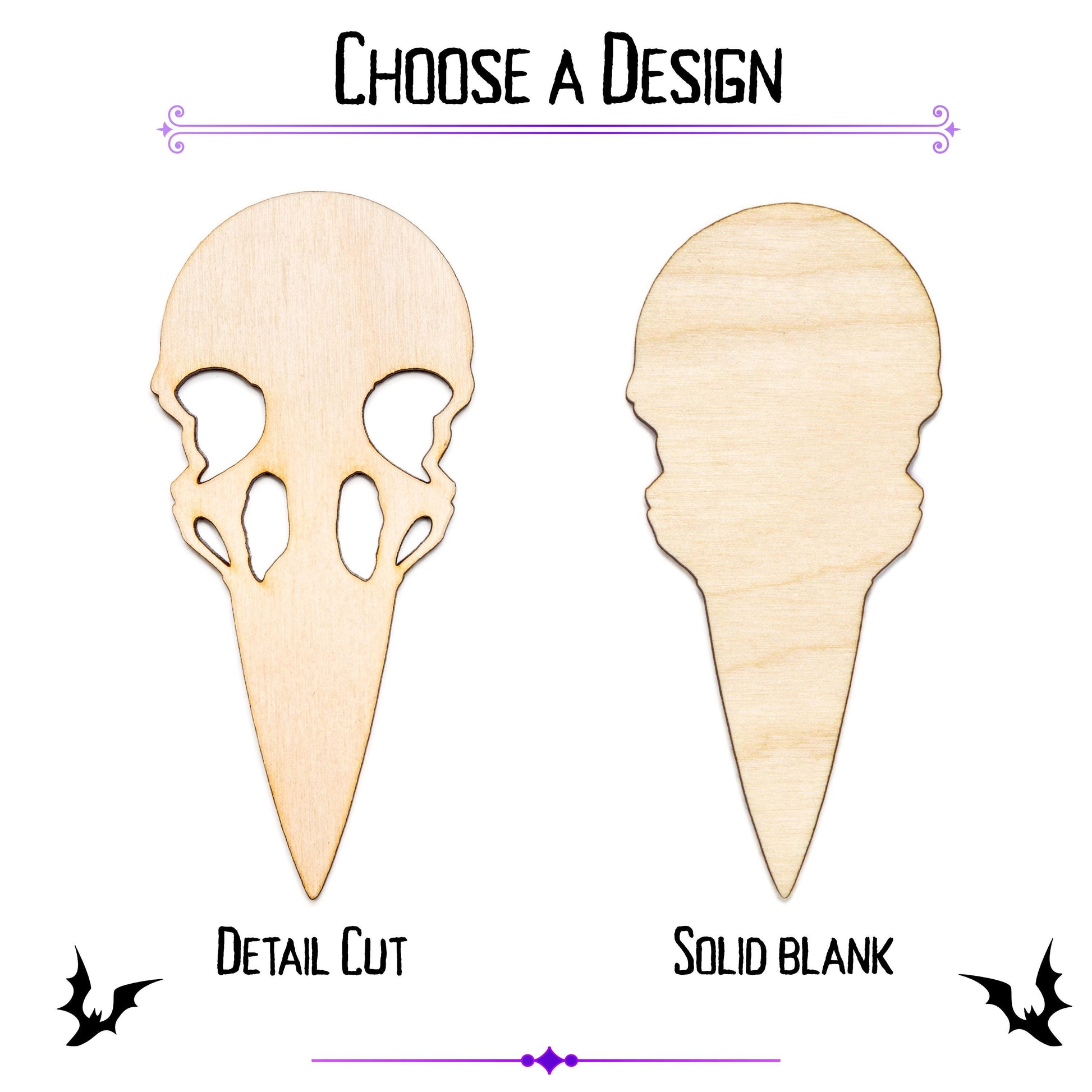 Crow Skull Wood Cutout - Laser Cut Unfinished Craft Shape - Multiple Sizes