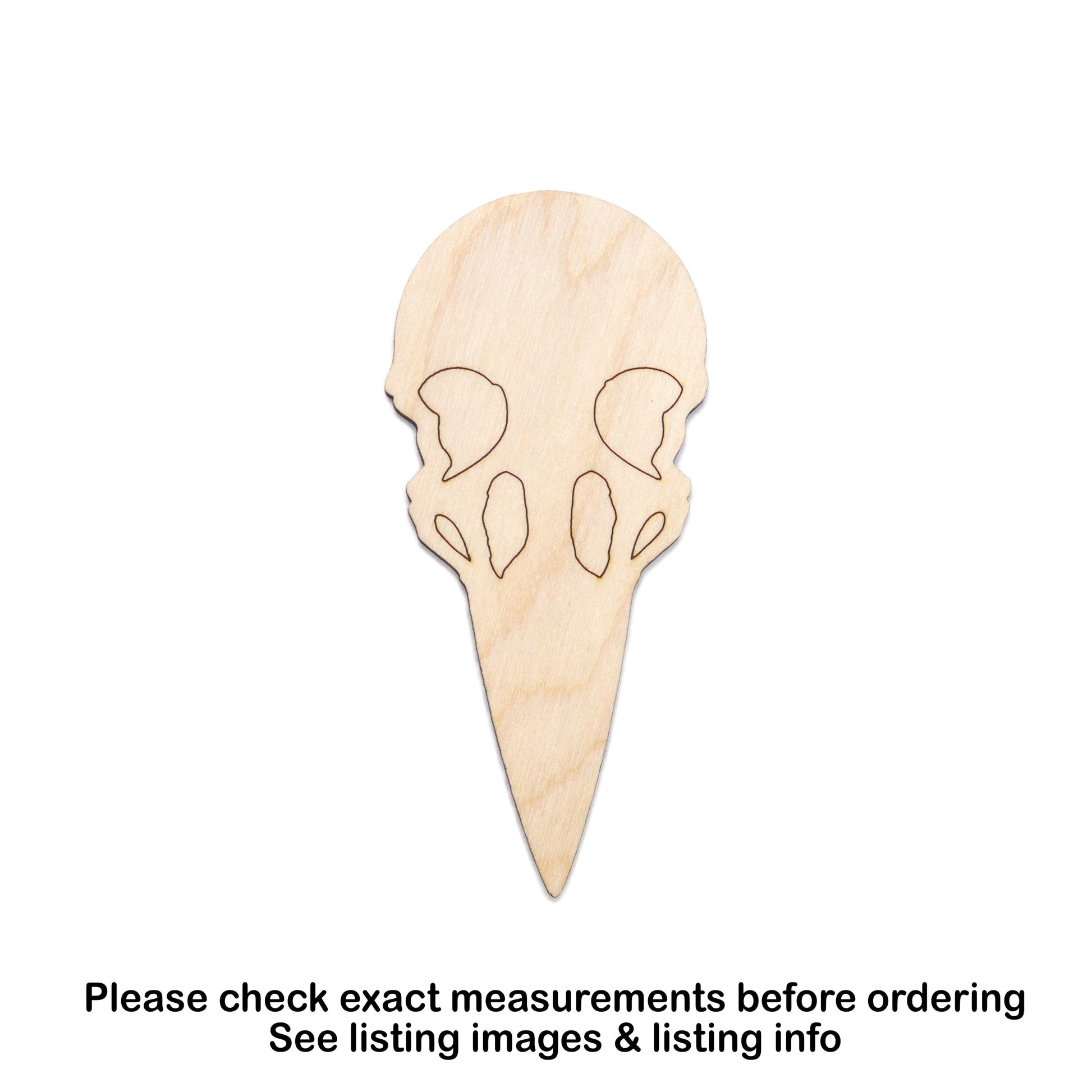 Crow Skull Detailed  Wood Cutout - Laser Cut Unfinished Craft Shape - Multiple Sizes