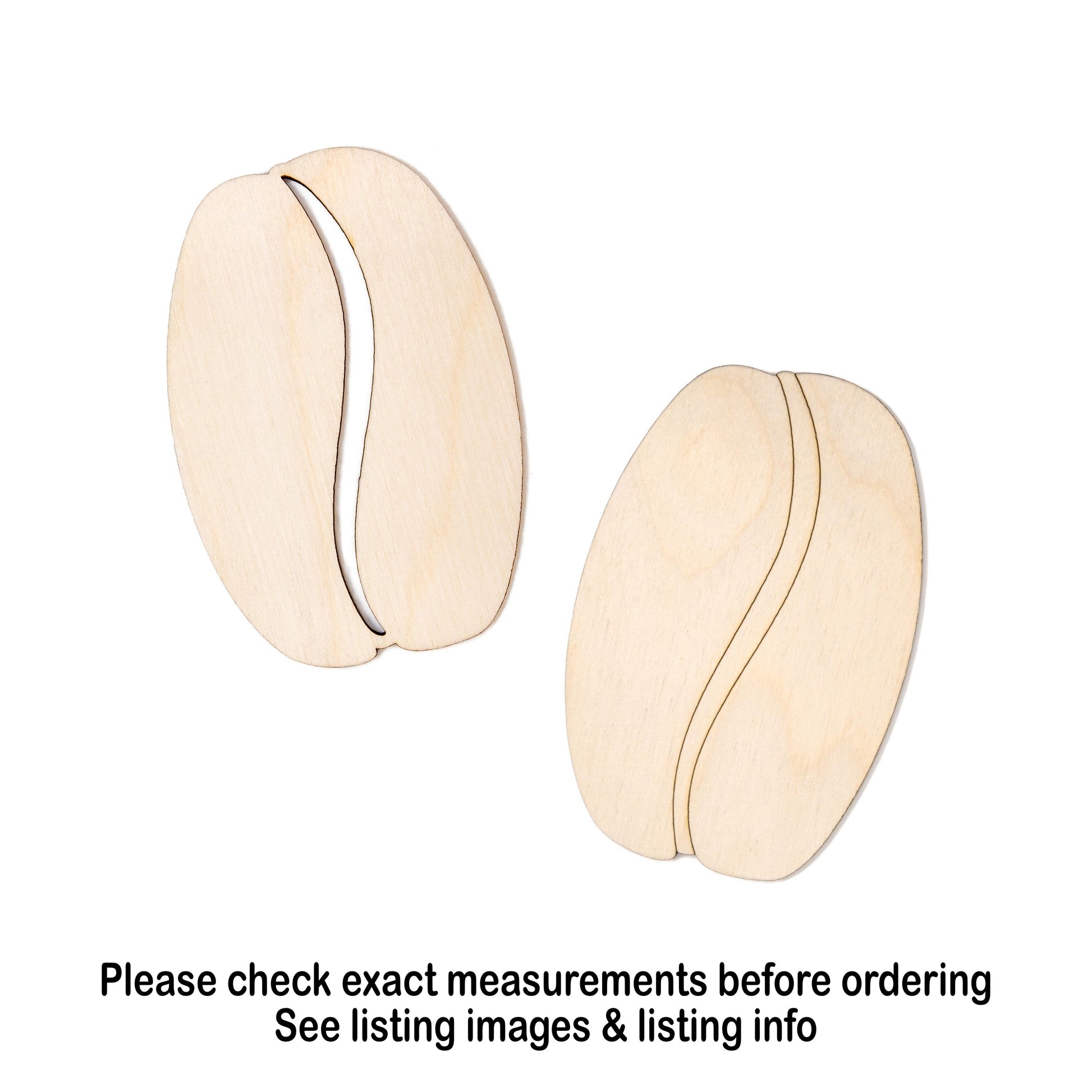 Coffee Bean Detailed Wood Cutout - Laser Cut Unfinished Craft Shape - Multiple Sizes