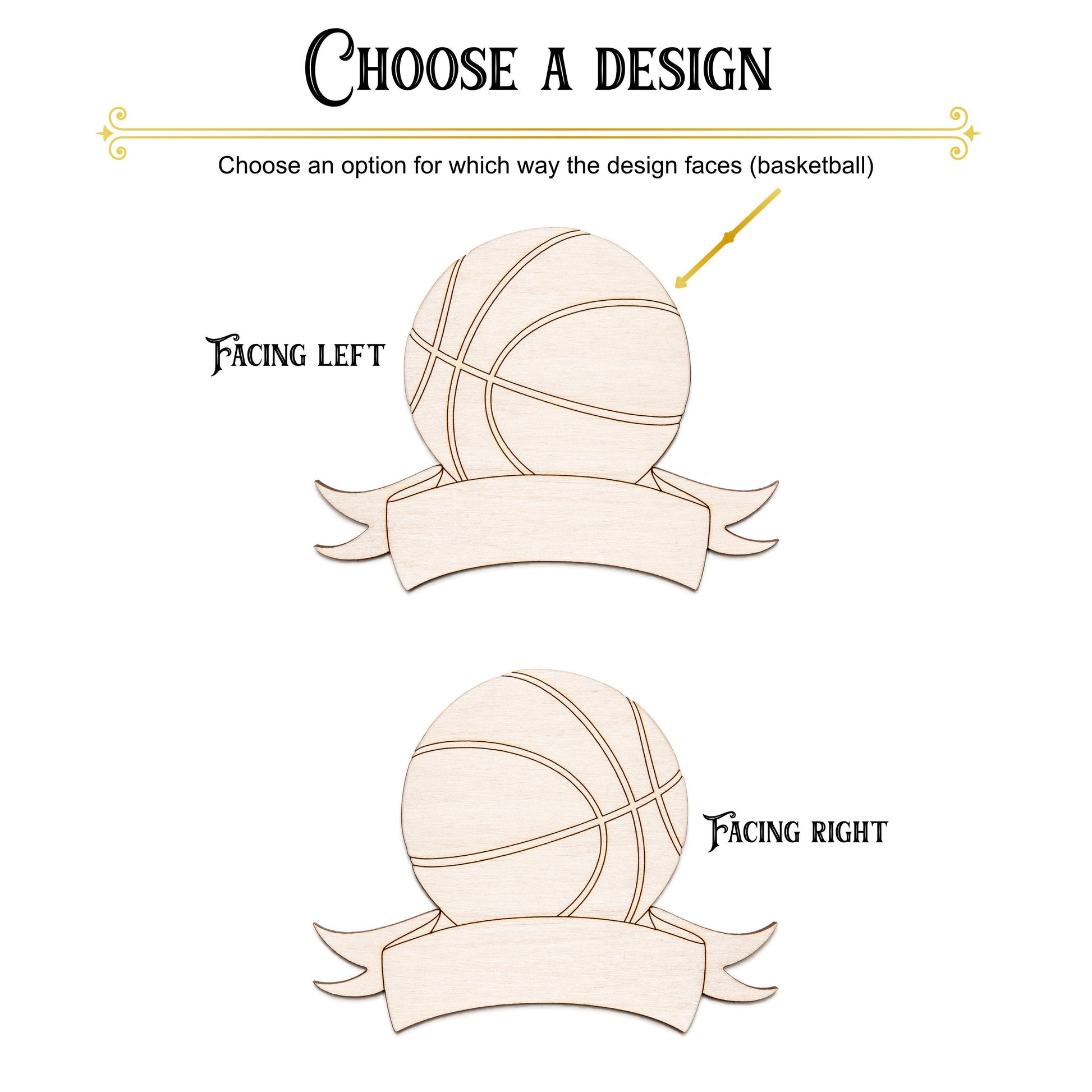 Basketball With Banner Wood Cutout - Laser Cut Unfinished Craft Shape - Multiple Sizes