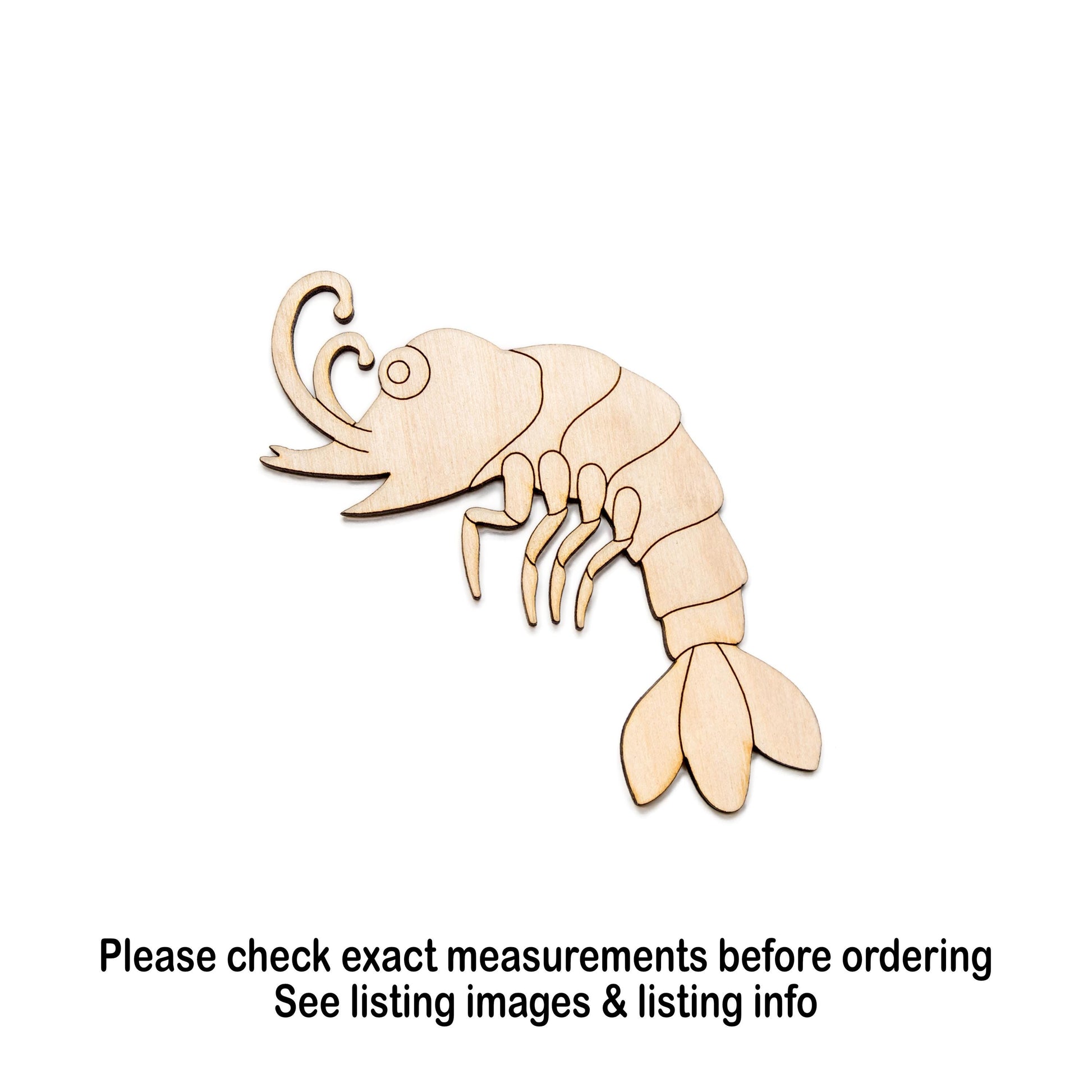 Cute Shrimp Wood Cutout - Laser Cut Unfinished Craft Shape - Multiple Sizes