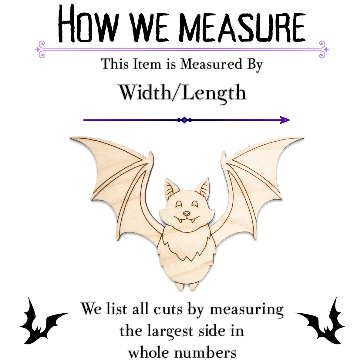 Cute Flying Bat Detailed Wood Cutout - Laser Cut Unfinished Craft Shape - Multiple Sizes