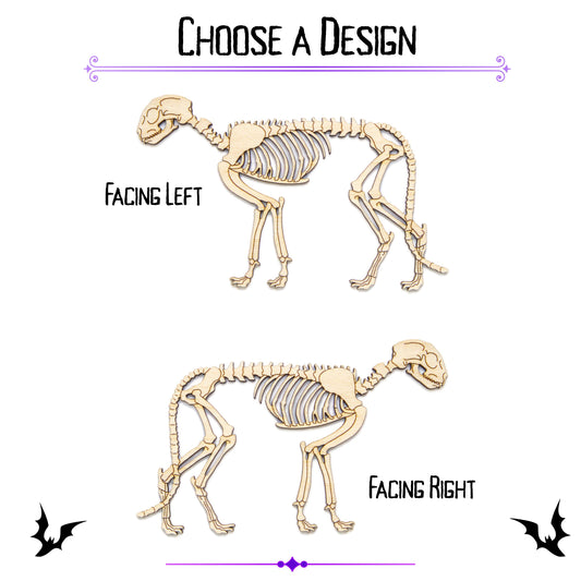 Cat Skeleton Wood Cutout - Laser Cut Unfinished Craft Shape - Multiple Sizes