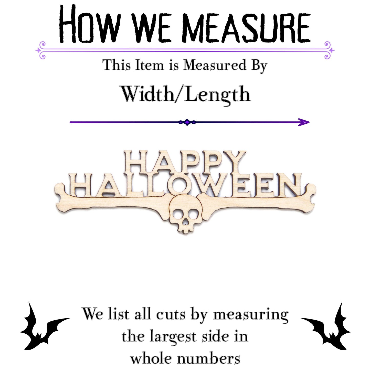 Happy Halloween Bones Text Wood Cutout - Laser Cut Unfinished Craft Shape - Multiple Sizes