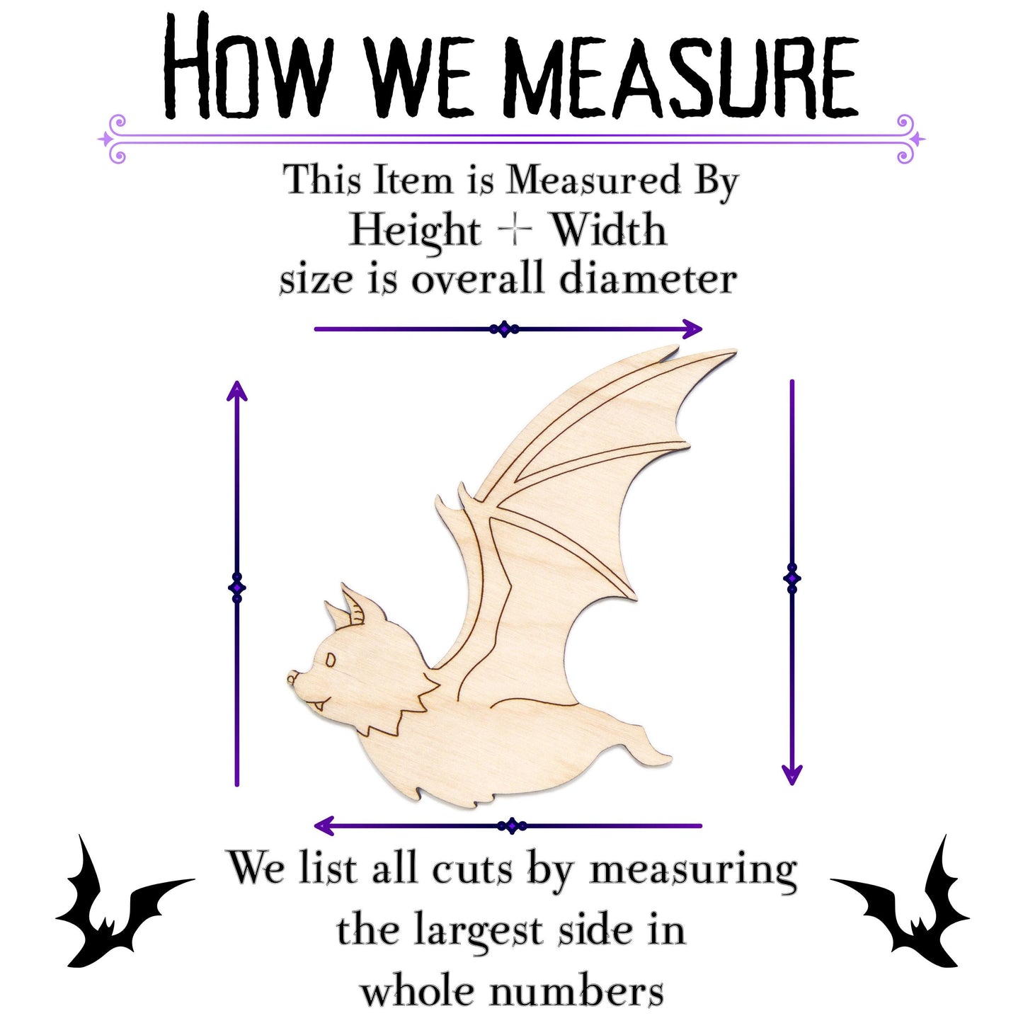 Bat Flying Side View Detailed Wood Cutout - Laser Cut Unfinished Craft Shape - Multiple Sizes