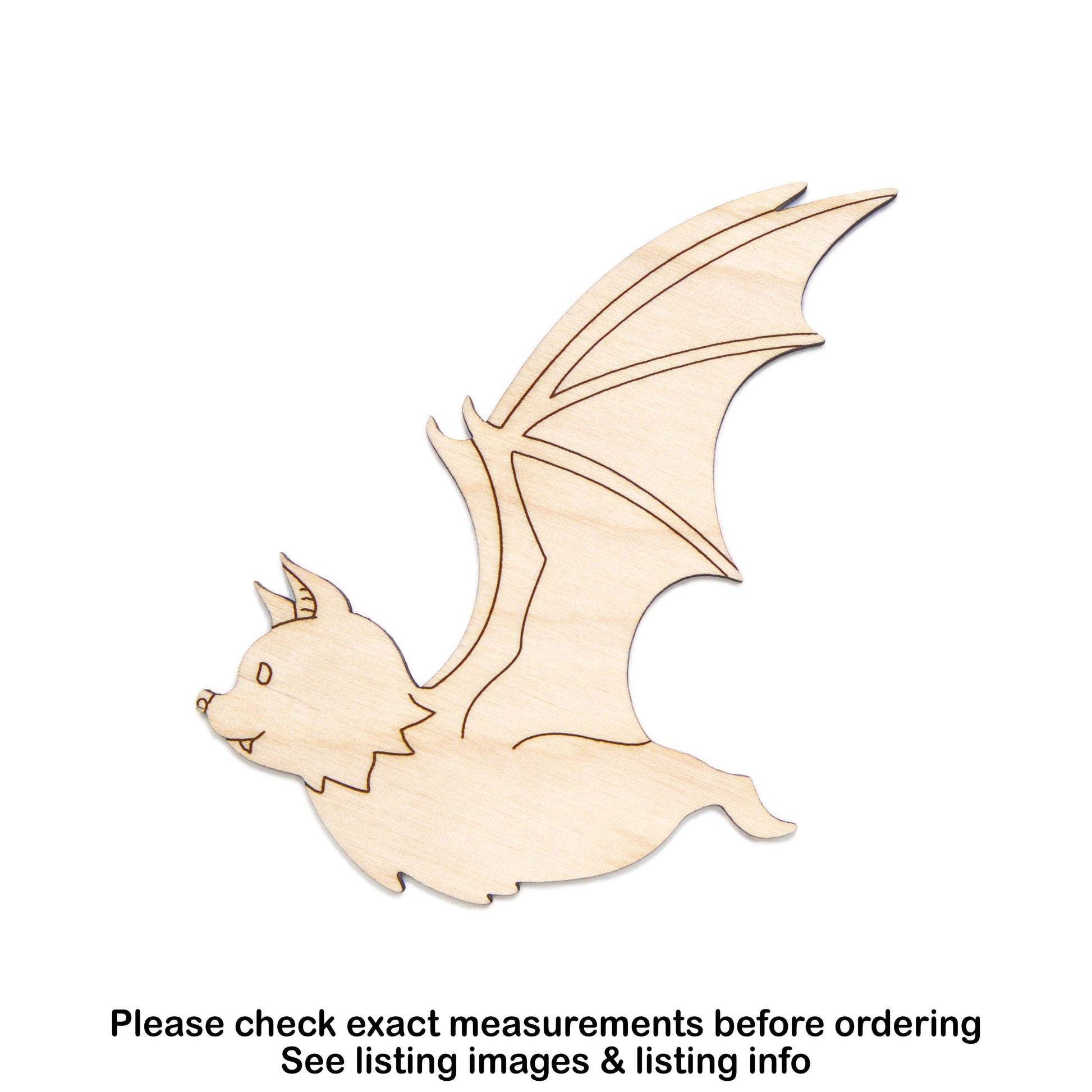 Bat Flying Side View Detailed Wood Cutout - Laser Cut Unfinished Craft Shape - Multiple Sizes