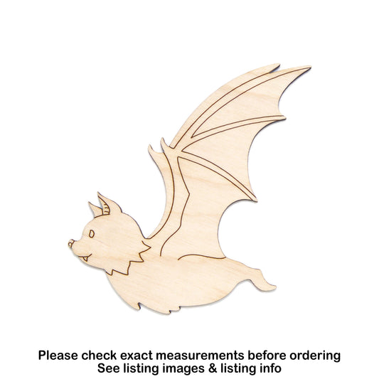 Bat Flying Side View Detailed Wood Cutout - Laser Cut Unfinished Craft Shape - Multiple Sizes