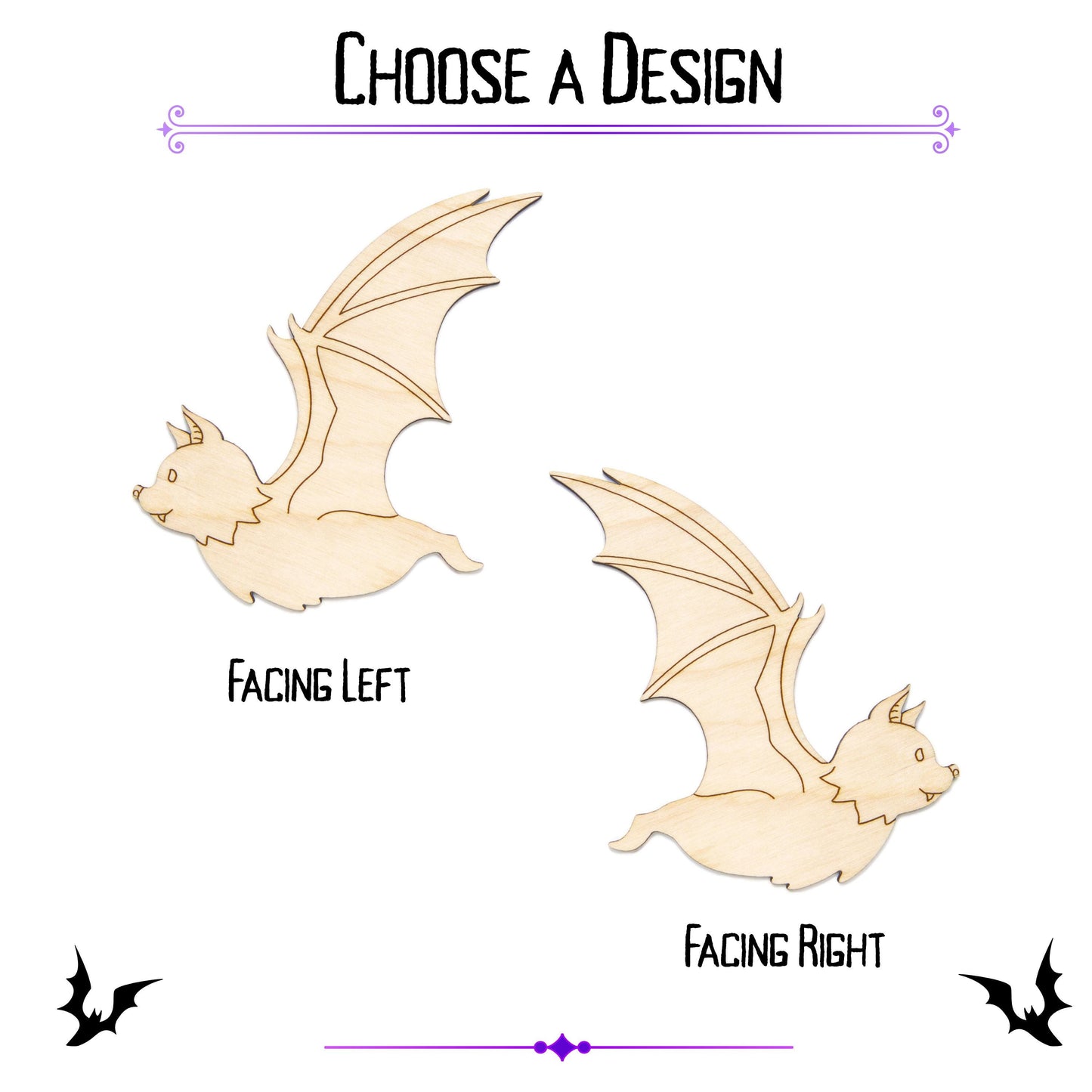 Bat Flying Side View Detailed Wood Cutout - Laser Cut Unfinished Craft Shape - Multiple Sizes