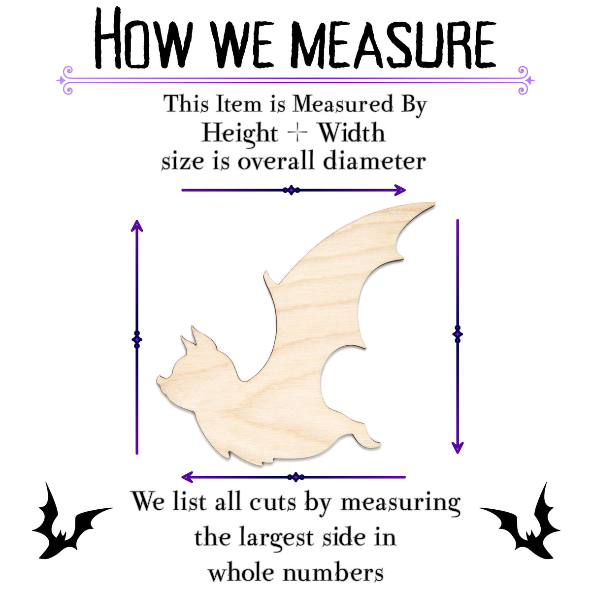 Bat Flying Blank Wood Cutout - Laser Cut Unfinished Craft Shape - Multiple Sizes