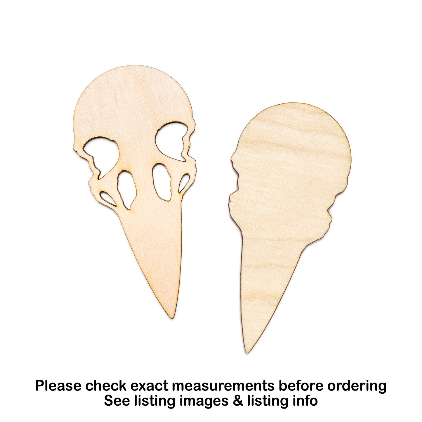 Crow Skull Wood Cutout - Laser Cut Unfinished Craft Shape - Multiple Sizes