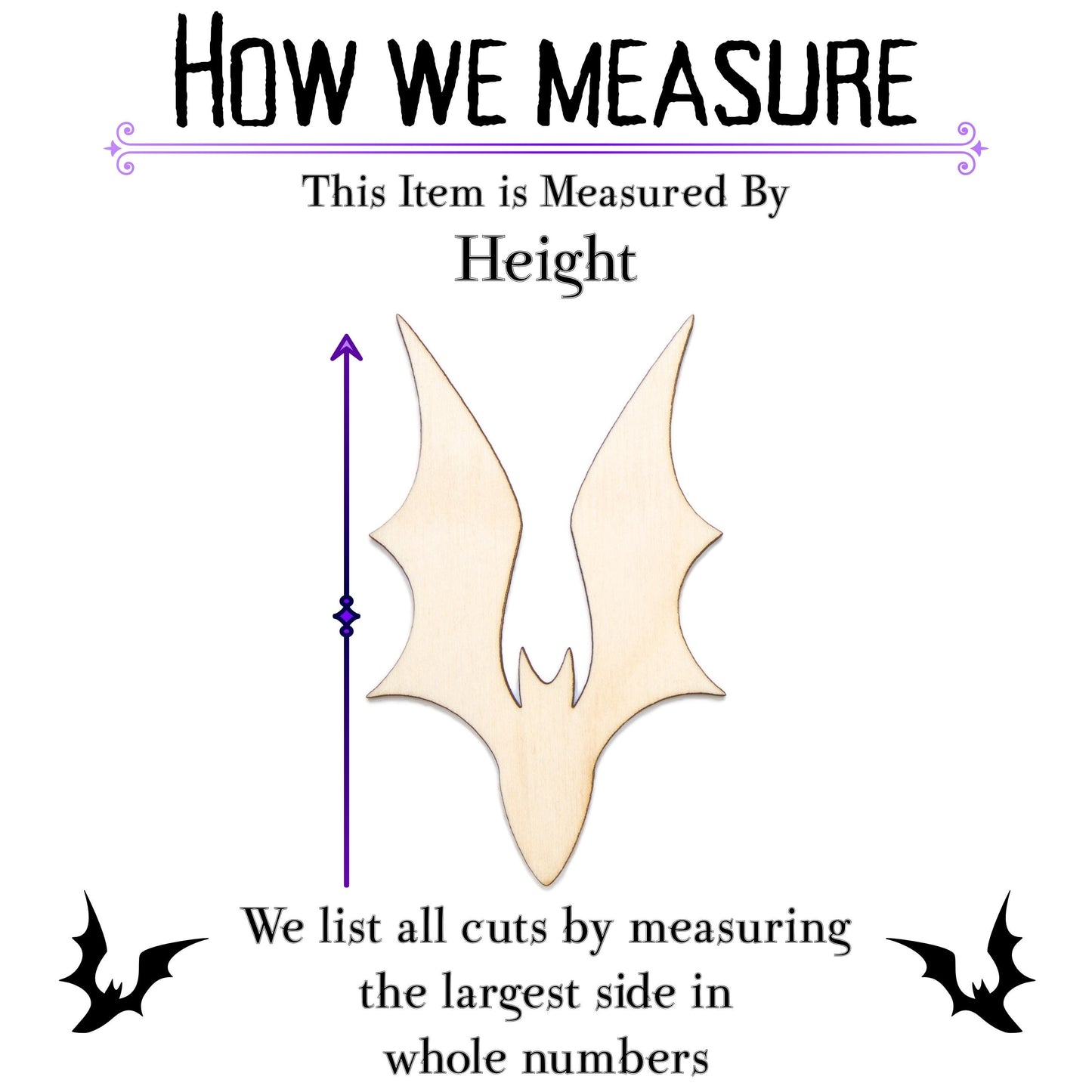 Bat Silhouette Blank Wood Cutout - Laser Cut Unfinished Craft Shape - Multiple Sizes