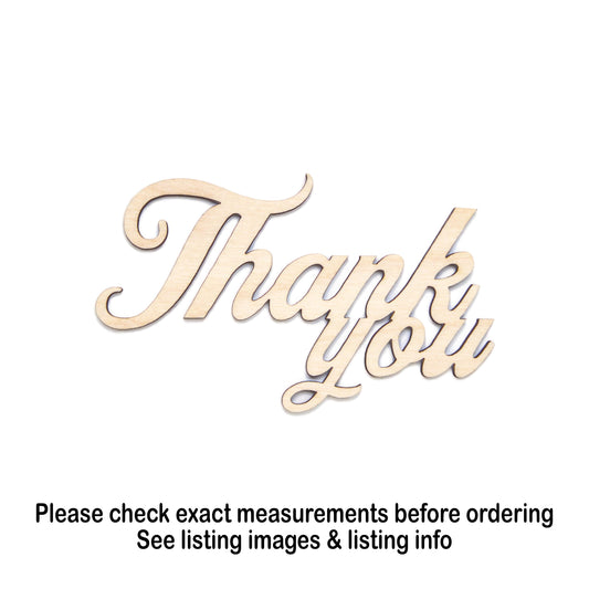 Thank You Text Wood Cutout - Laser Cut Unfinished Craft Shape - Multiple Sizes