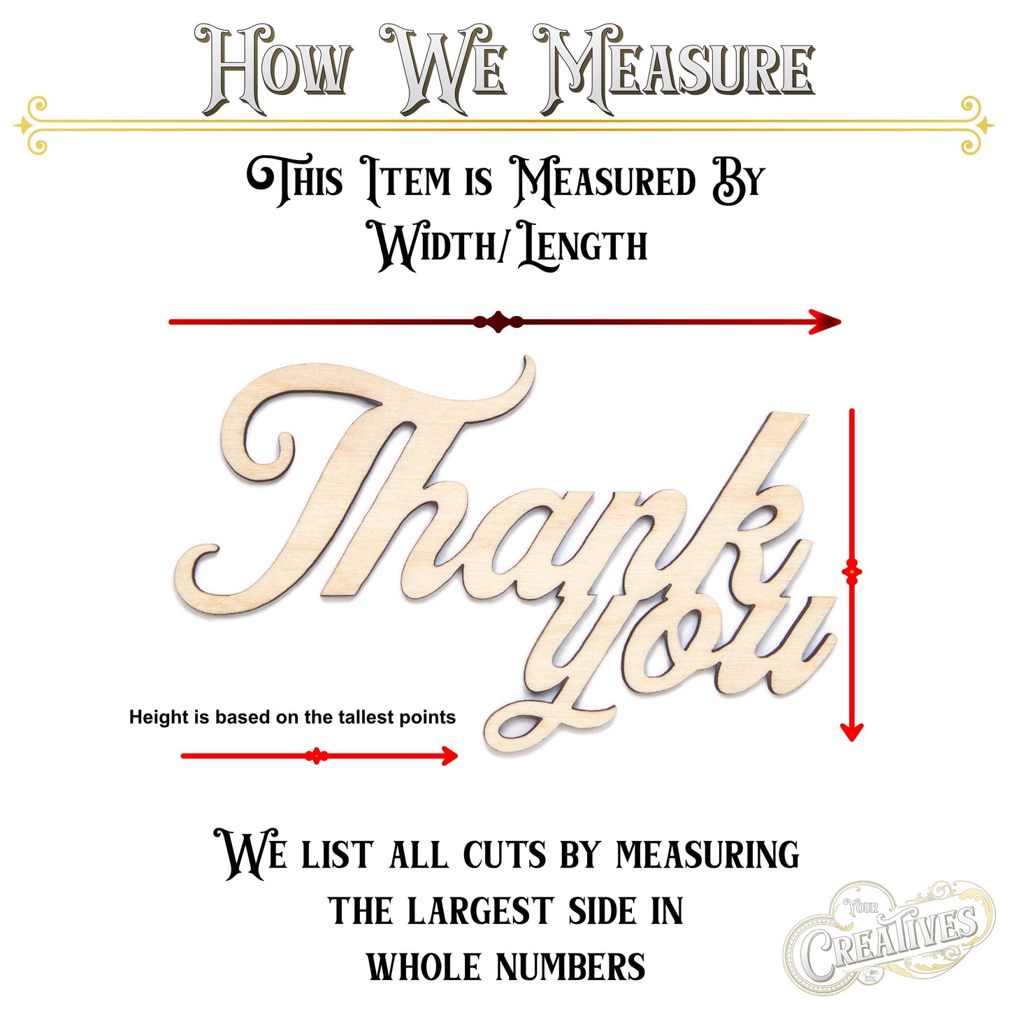 Thank You Text Wood Cutout - Laser Cut Unfinished Craft Shape - Multiple Sizes