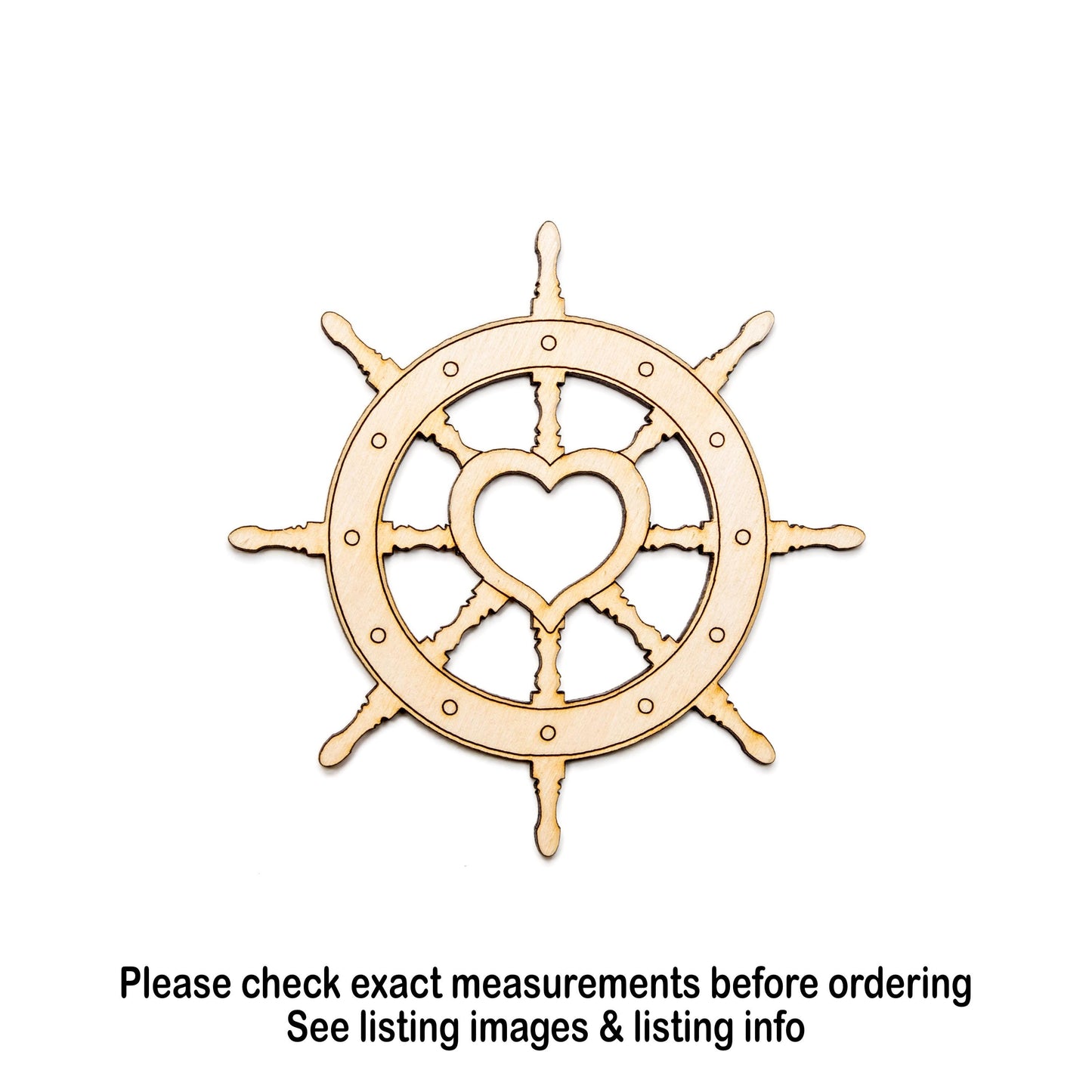 Heart Ship Wheel Wood Cutout - Laser Cut Unfinished Craft Shape - Multiple Sizes