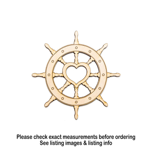 Heart Ship Wheel Wood Cutout - Laser Cut Unfinished Craft Shape - Multiple Sizes