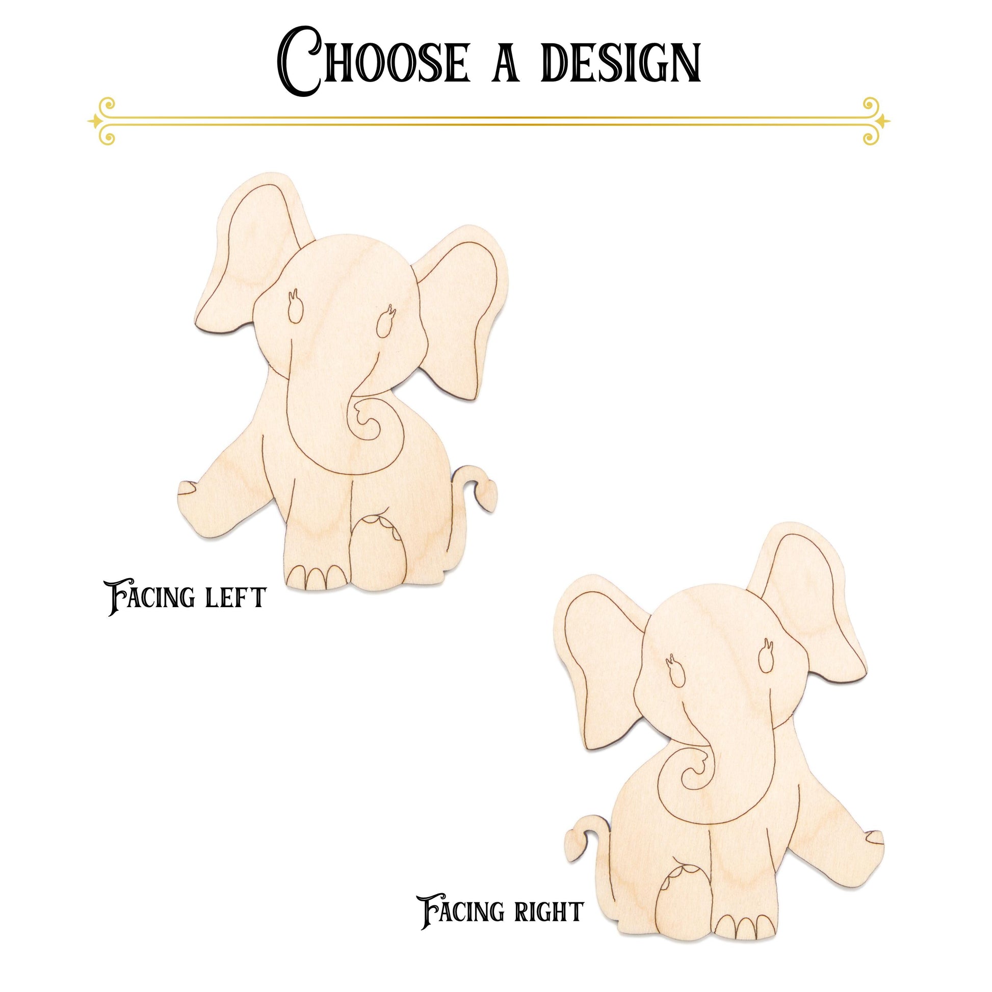 Baby Elephant Posing Detailed Wood Cutout - Laser Cut Unfinished Craft Shape - Multiple Sizes