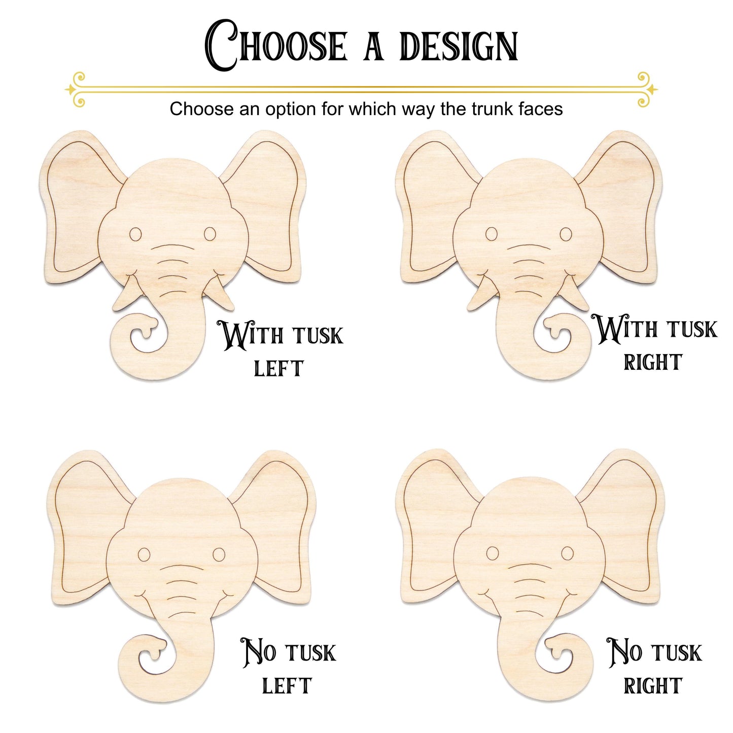 Elephant Head Wood Cutout - Laser Cut Unfinished Craft Shape - Multiple Sizes