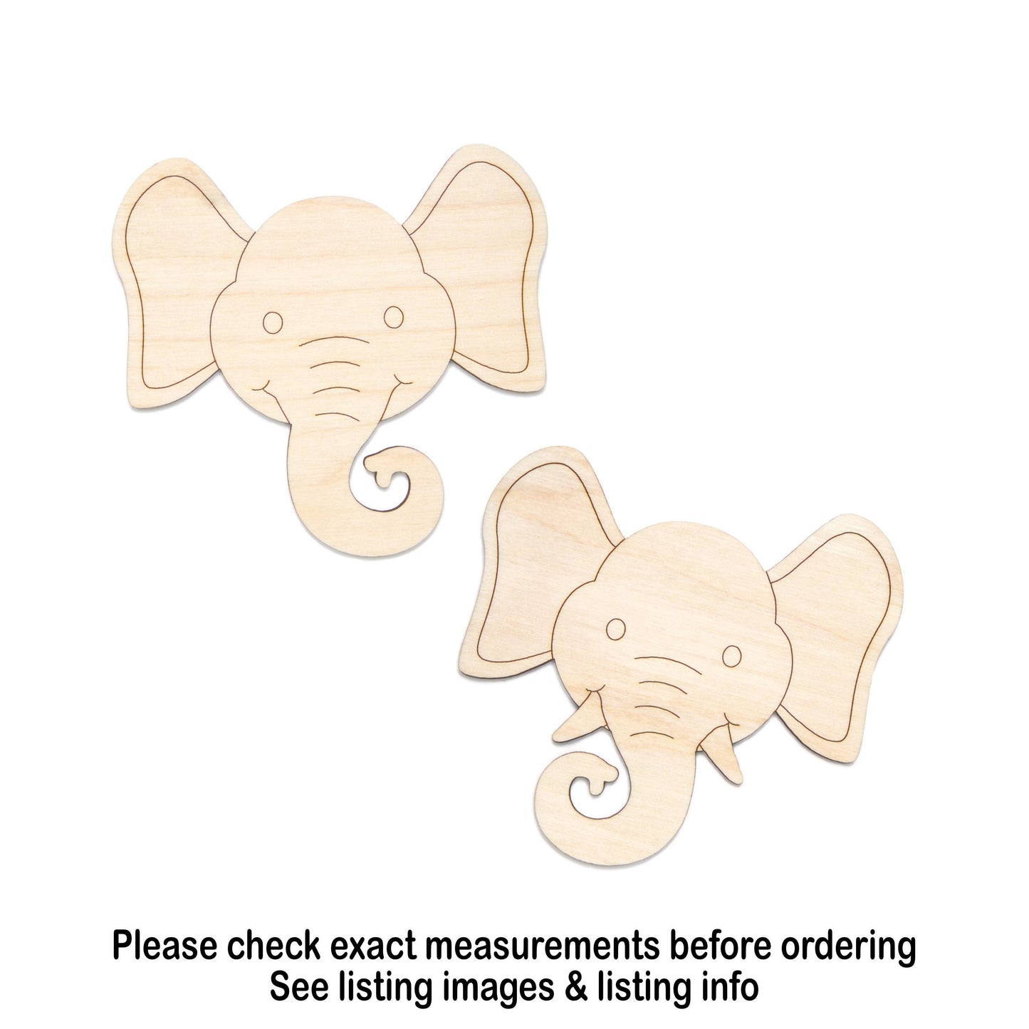 Elephant Head Wood Cutout - Laser Cut Unfinished Craft Shape - Multiple Sizes