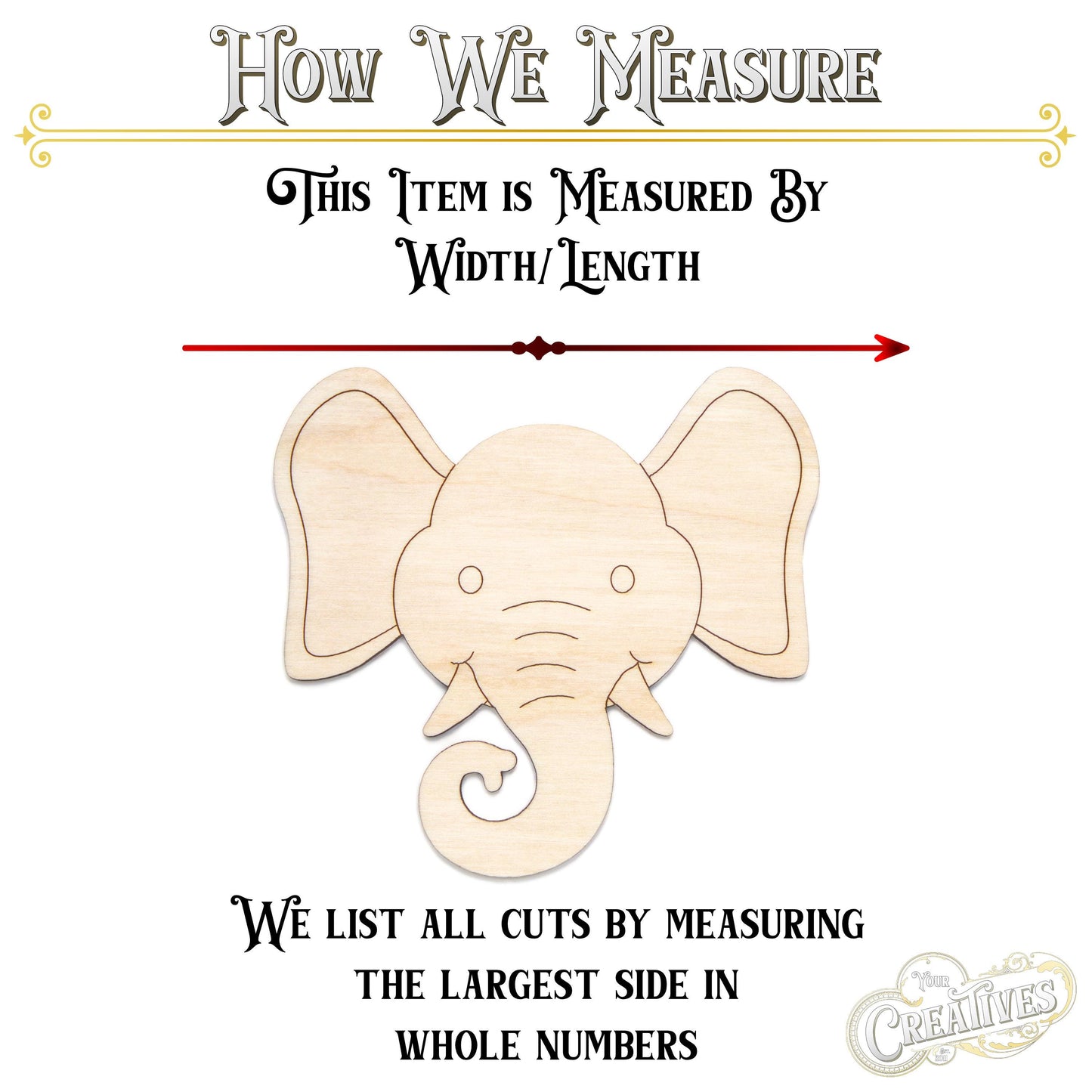Elephant Head Wood Cutout - Laser Cut Unfinished Craft Shape - Multiple Sizes