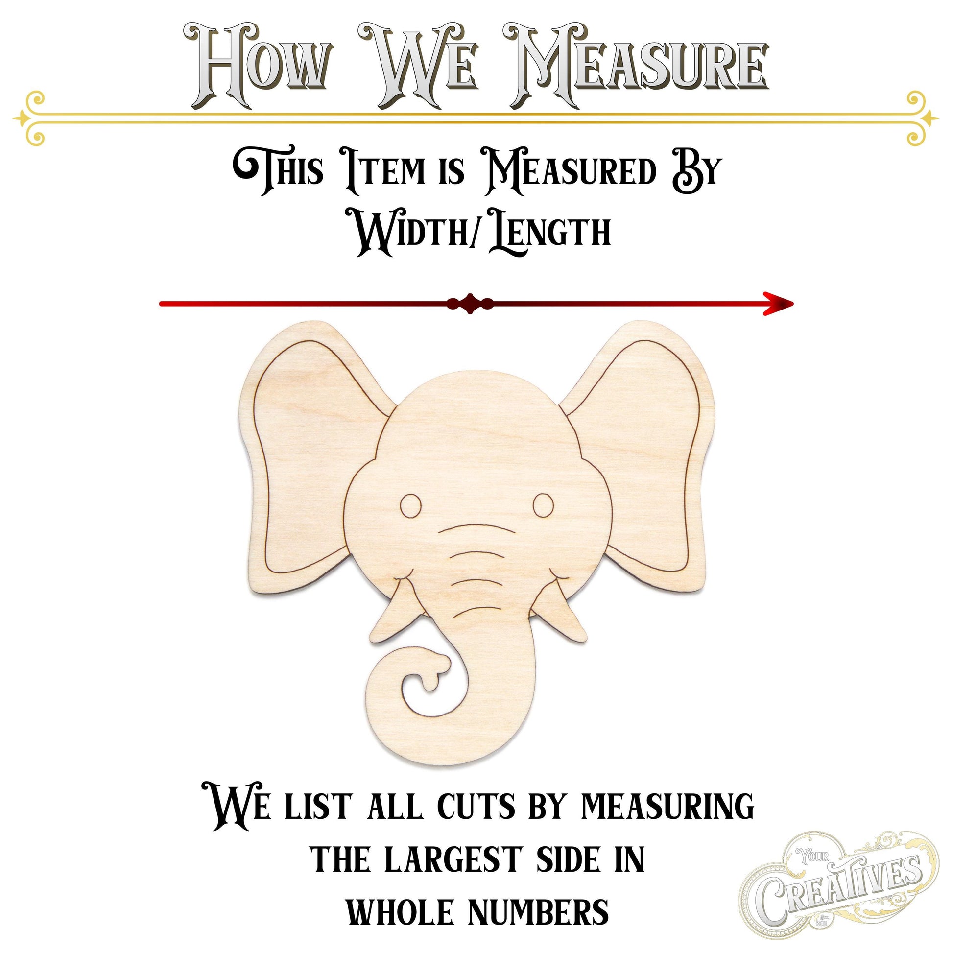 Elephant Head Wood Cutout - Laser Cut Unfinished Craft Shape - Multiple Sizes