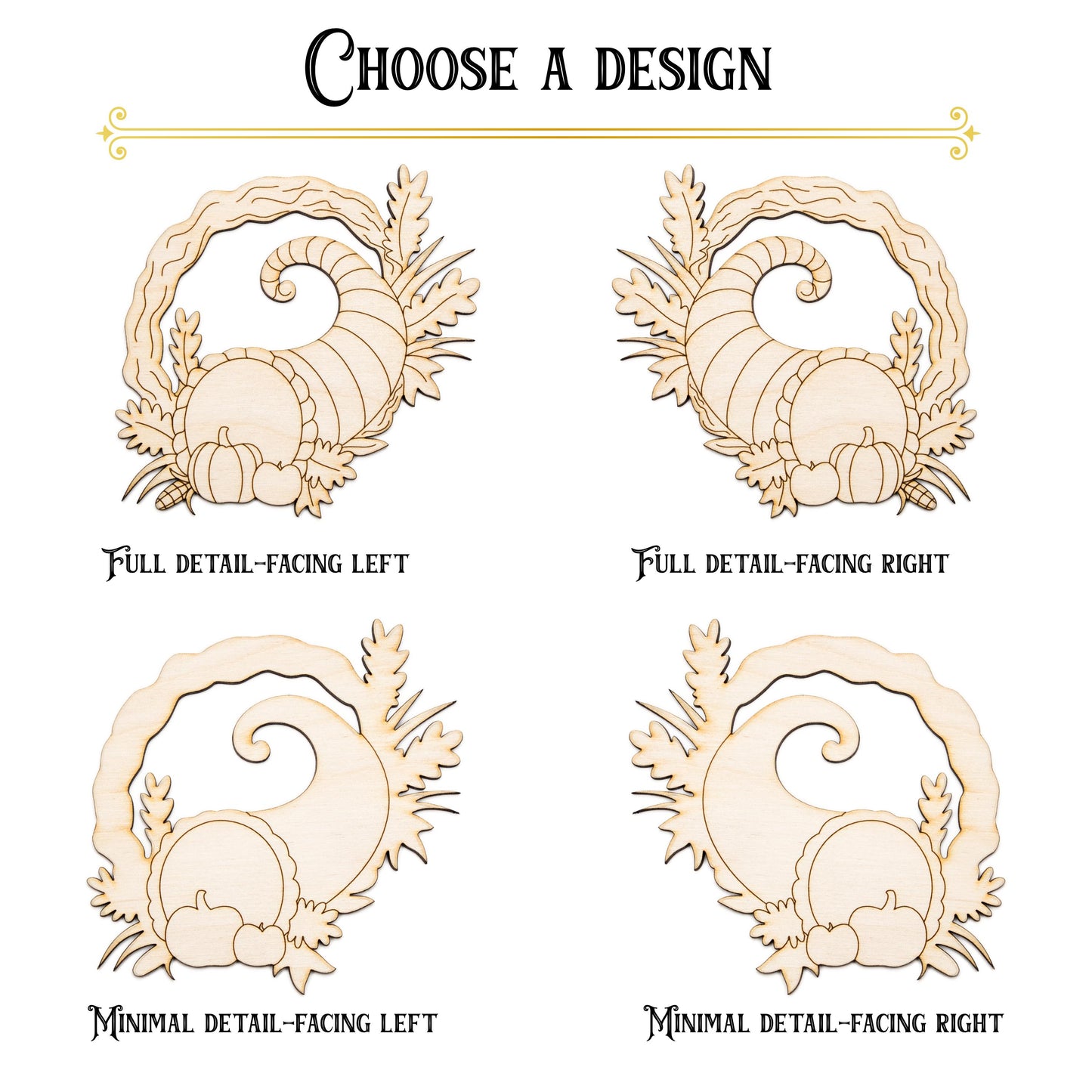 Cornucopia Wreath Wood Cutout - Laser Cut Unfinished Craft Shape - Multiple Sizes