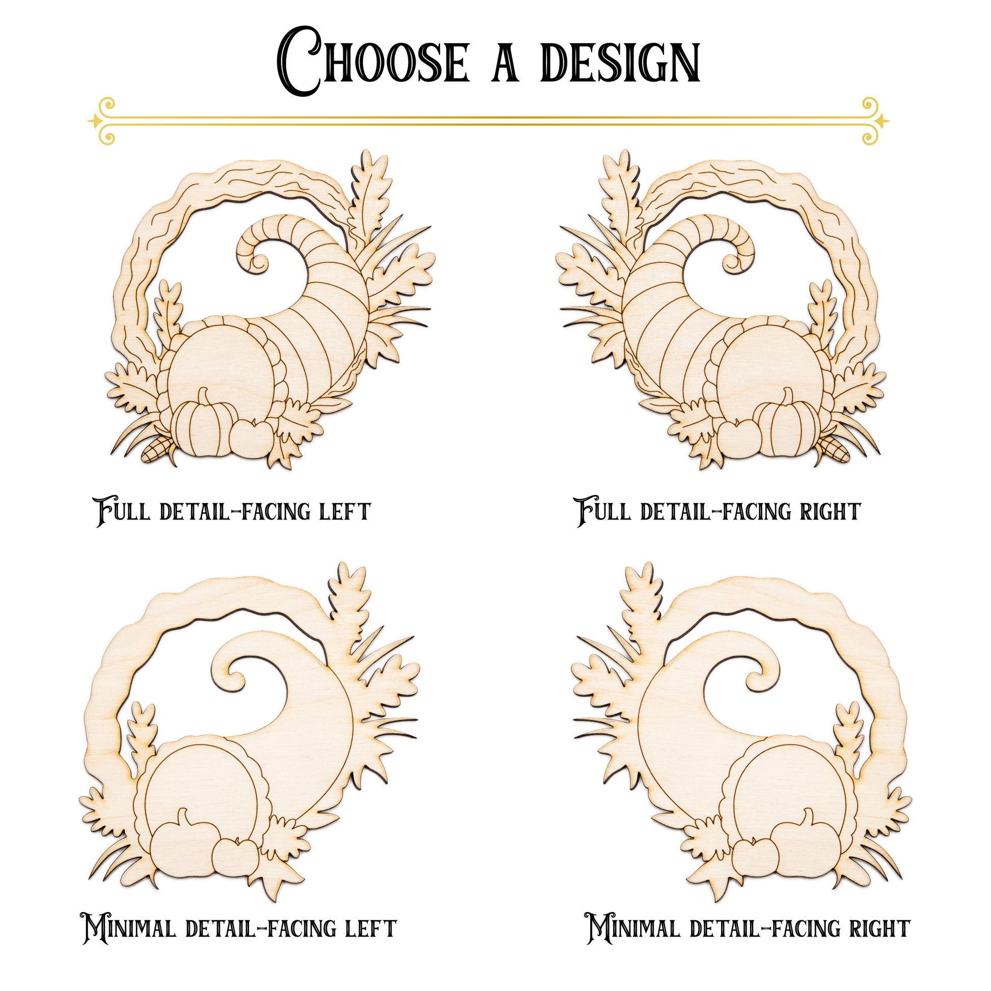 Cornucopia Wreath Wood Cutout - Laser Cut Unfinished Craft Shape - Multiple Sizes