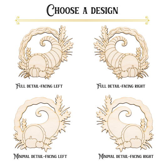 Cornucopia Wreath Wood Cutout - Laser Cut Unfinished Craft Shape - Multiple Sizes
