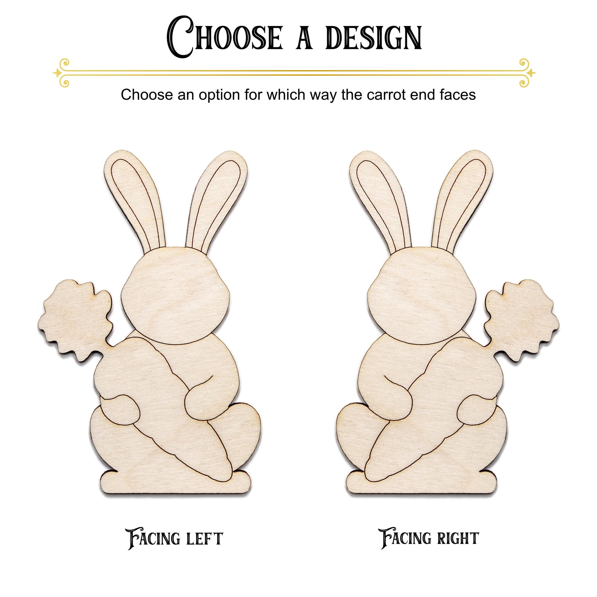 Bunny And Carrot Wood Cutout - Laser Cut Unfinished Craft Shape - Multiple Sizes