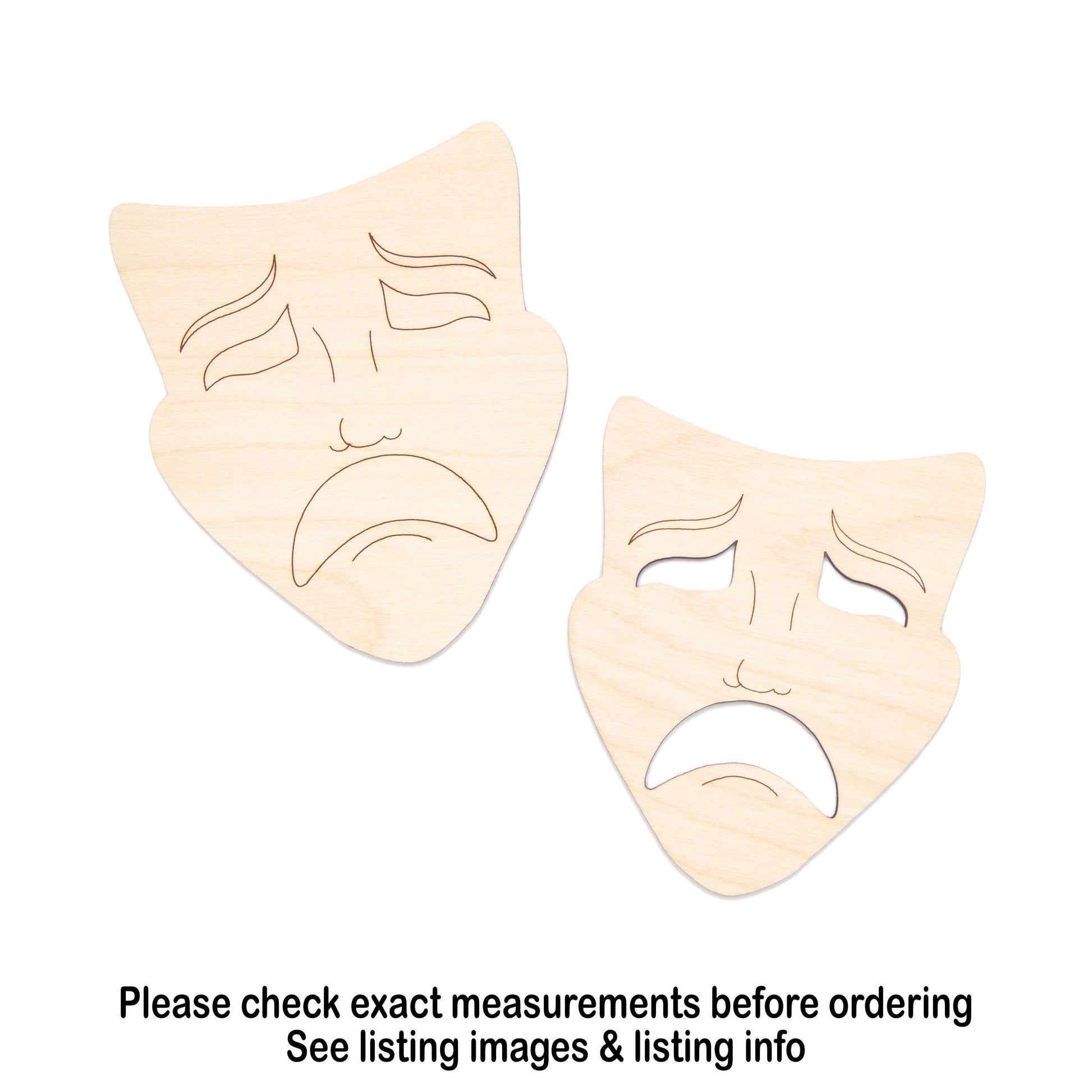 Theater Mask Sad Wood Cutout - Laser Cut Unfinished Craft Shape - Multiple Sizes