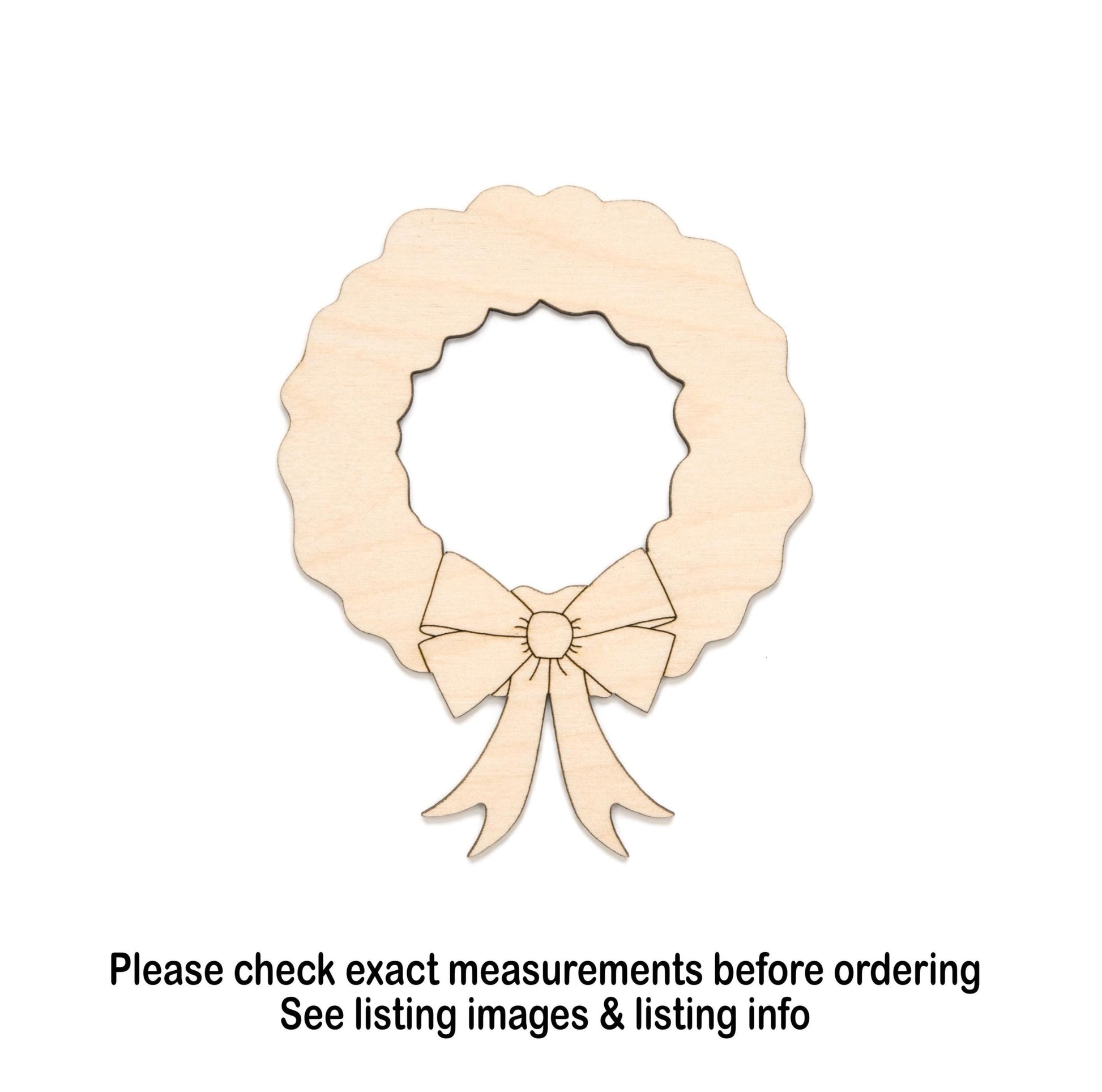 Holiday Wreath Wood Cutout - Laser Cut Unfinished Craft Shape - Multiple Sizes
