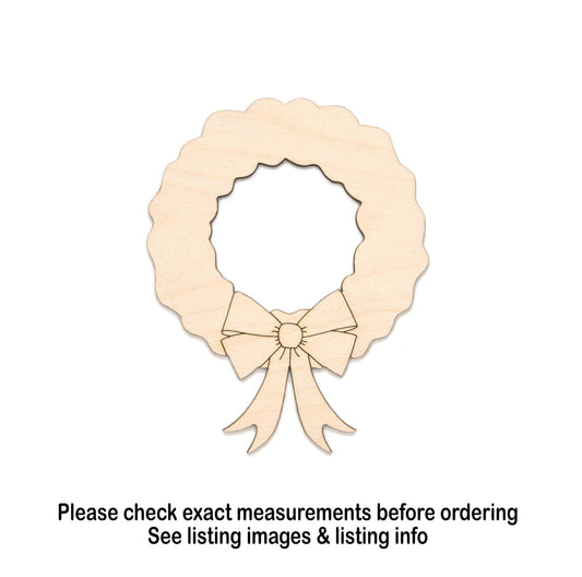 Holiday Wreath Wood Cutout - Laser Cut Unfinished Craft Shape - Multiple Sizes