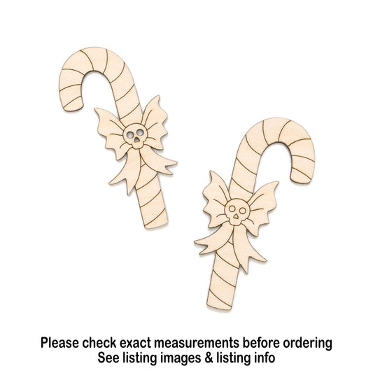 Candy Cane With Skull Bow Wood Cutout - Laser Cut Unfinished Craft Shape - Multiple Sizes