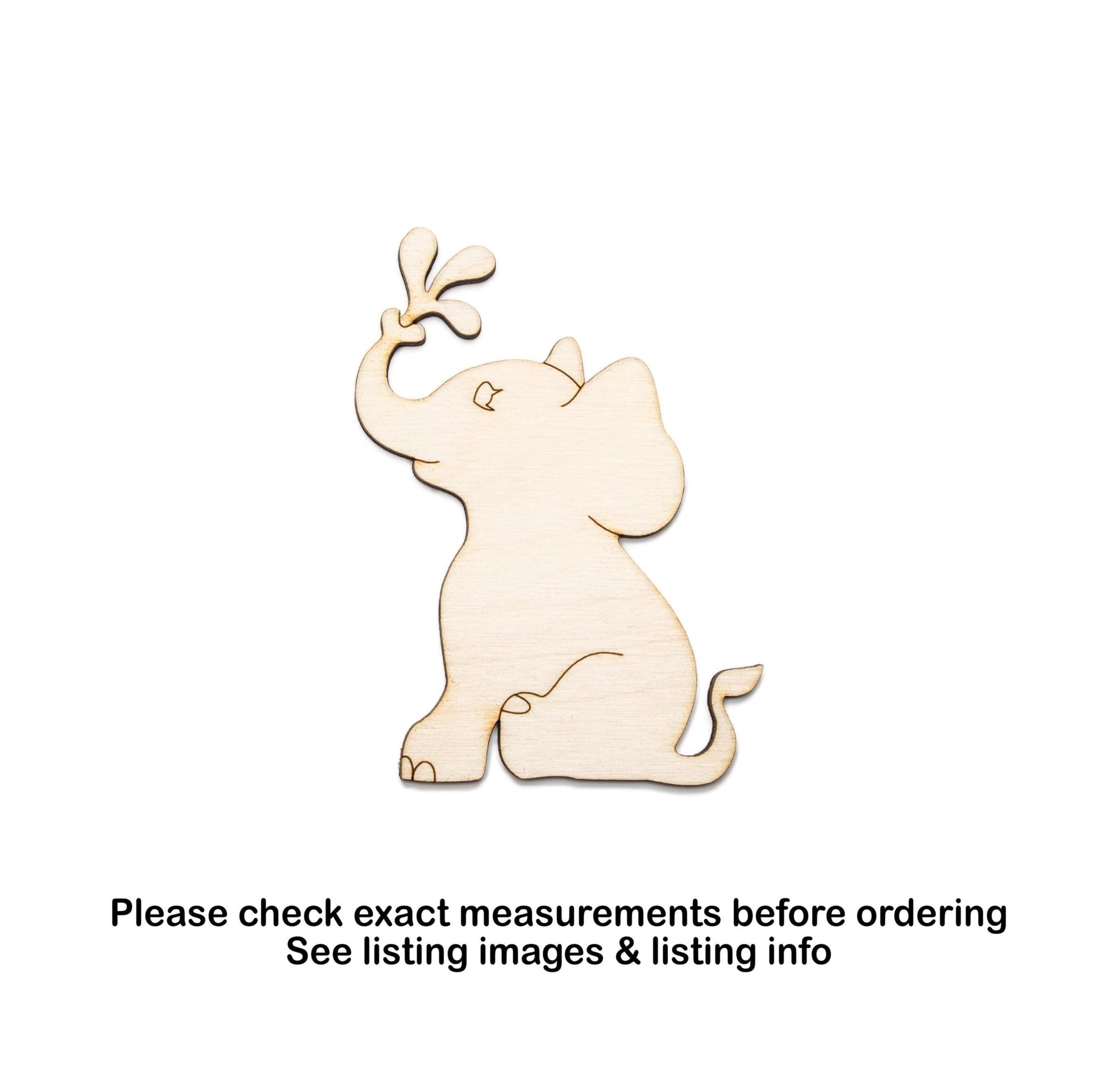 Baby Elephant Spraying Back Wood Cutout - Laser Cut Unfinished Craft Shape - Multiple Sizes