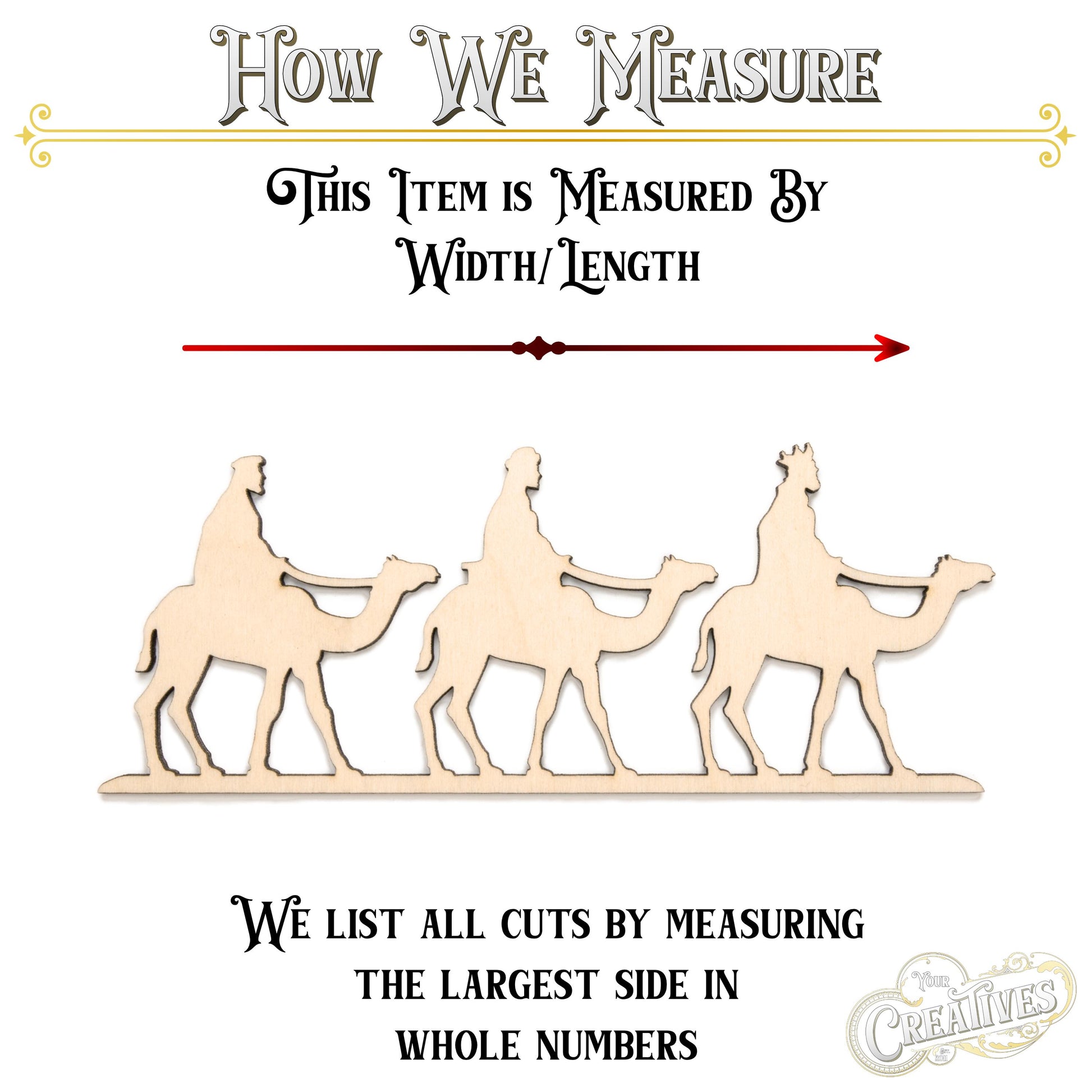 Three Wise Men Silhouette Wood Cutout - Laser Cut Unfinished Craft Shape - Multiple Sizes