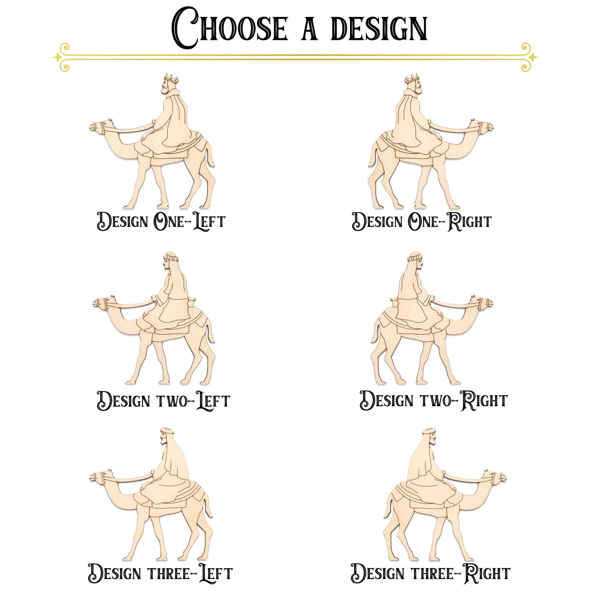 Three Wise Men Individual Detailed Wood Cutout - Laser Cut Unfinished Craft Shape - Multiple Sizes