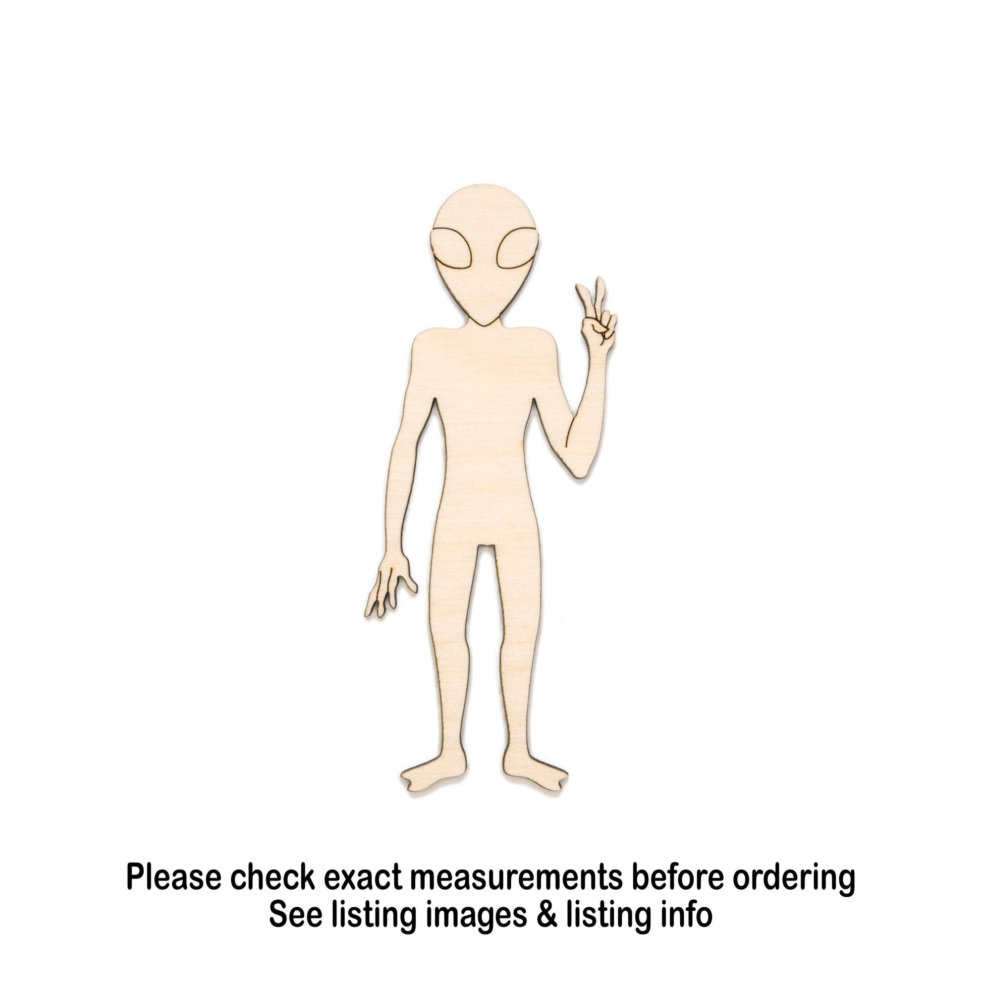 Alien Peace Sign Tall Wood Cutout - Laser Cut Unfinished Craft Shape - Multiple Sizes