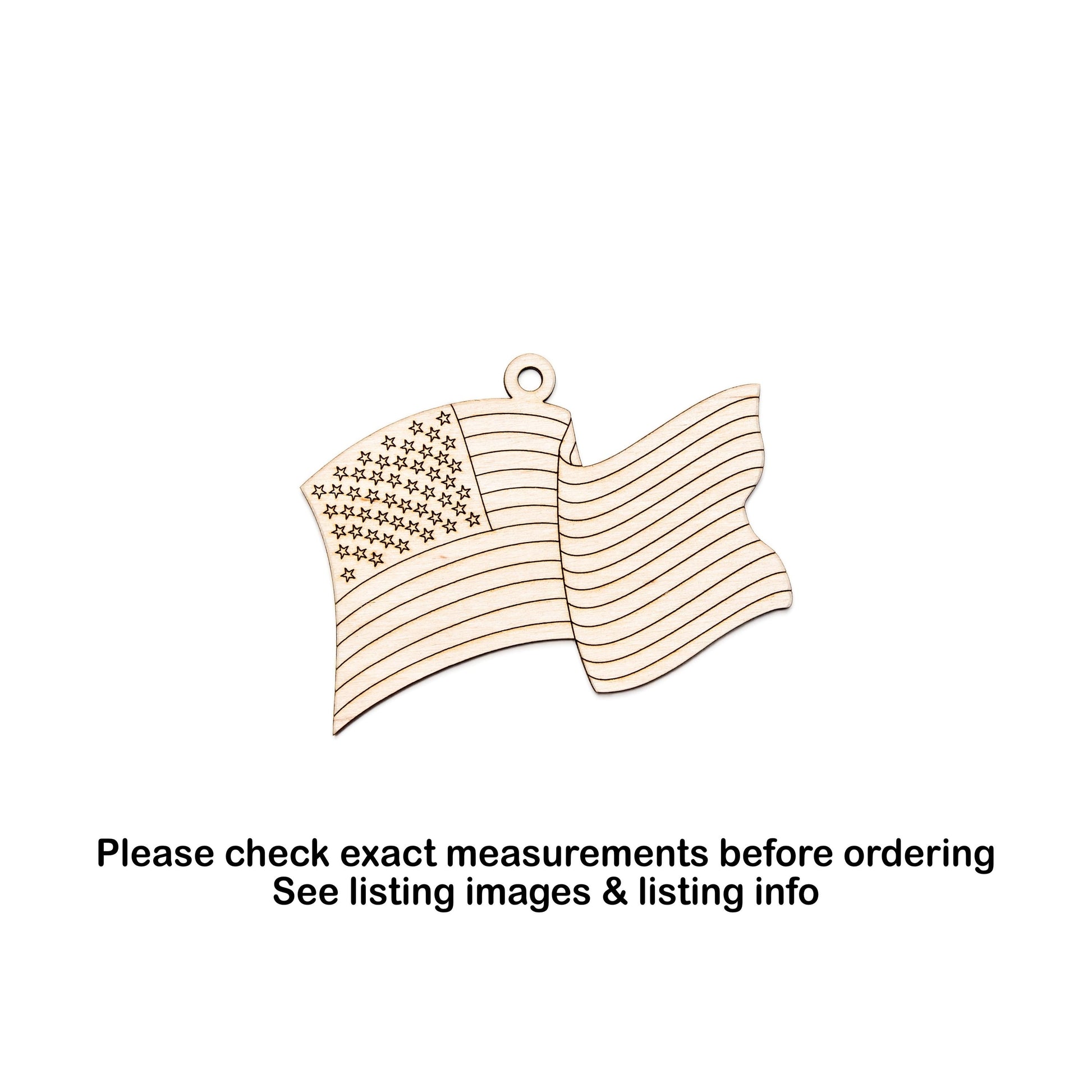 USA Flag Wavy Wood Ornament - Laser Cut Patriotic Holiday Craft Shape