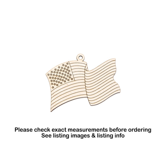 USA Flag Wavy Wood Ornament - Laser Cut Patriotic Holiday Craft Shape