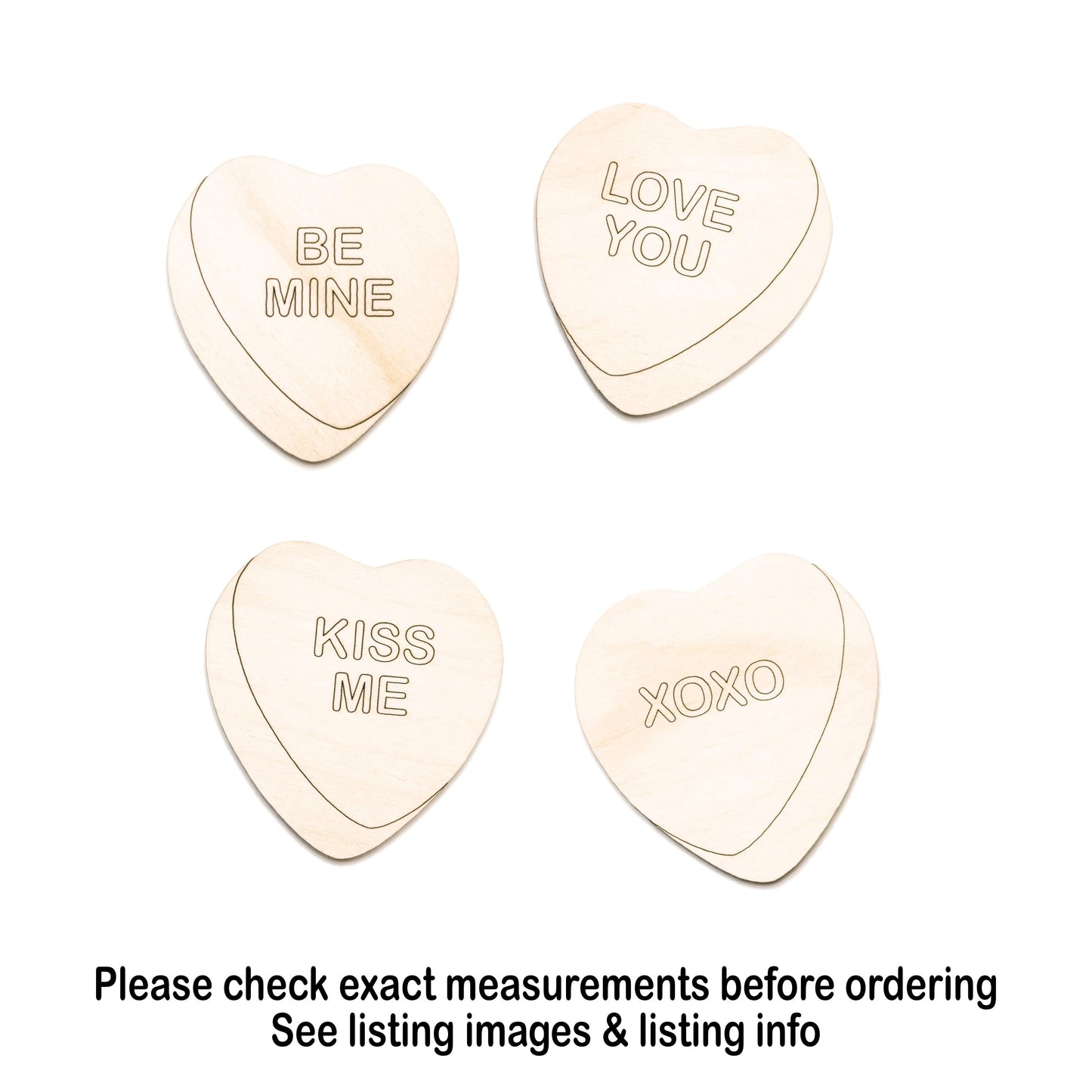 Conversation Hearts Wood Cutout - Laser Cut Unfinished Craft Shape - Multiple Sizes