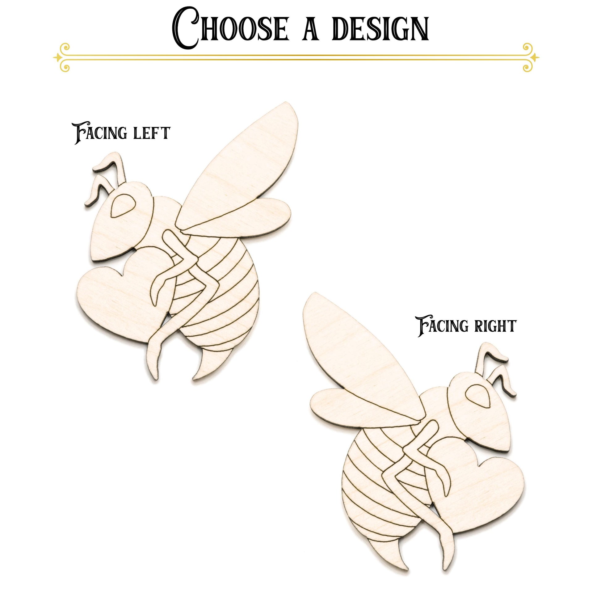 Bee With Heart Wood Cutout - Laser Cut Unfinished Craft Shape - Multiple Sizes