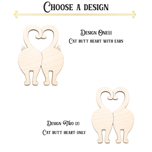 Cat Butt Heart Wood Cutout - Laser Cut Unfinished Craft Shape - Multiple Sizes