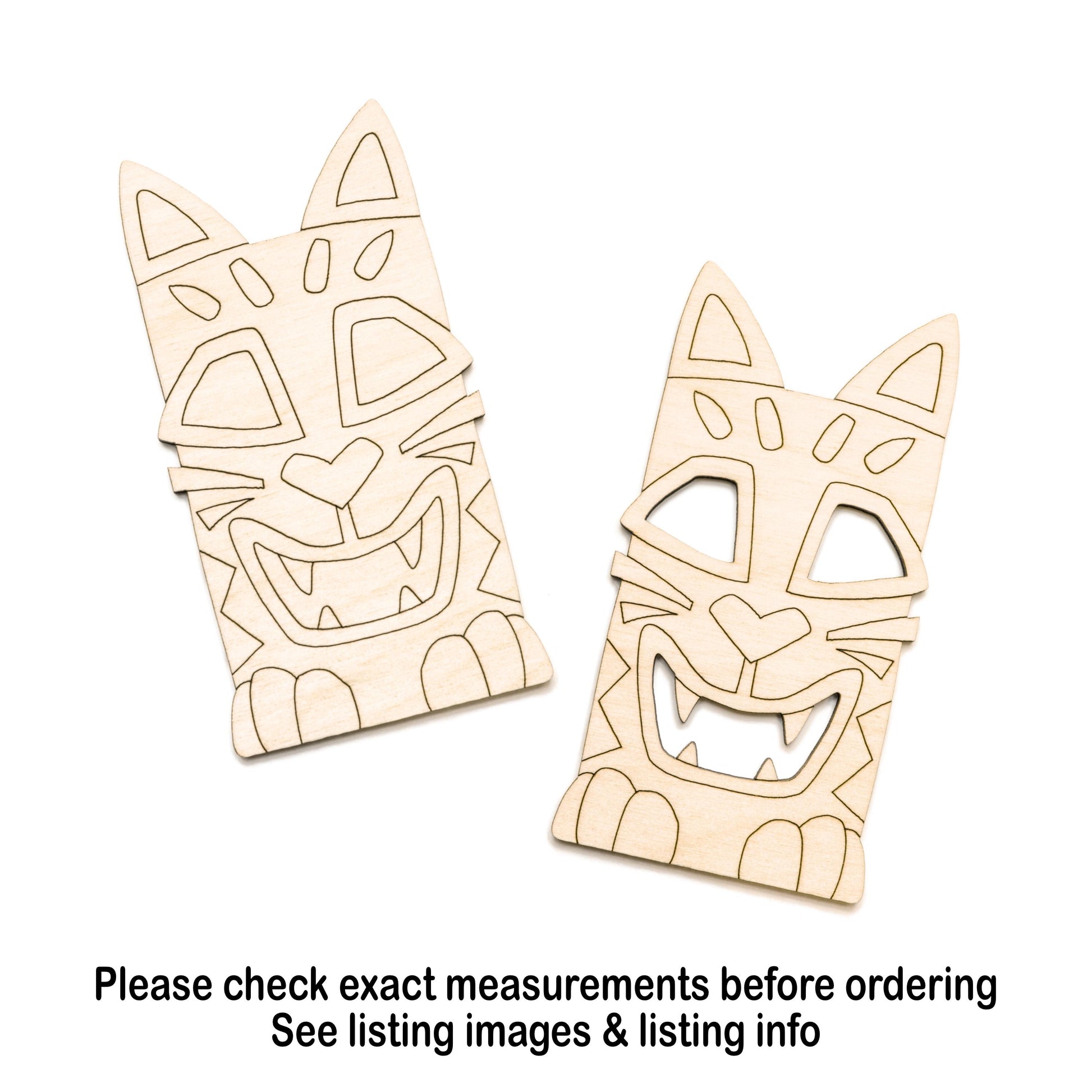 Tiki Cat Happy Wood Cutout - Laser Cut Unfinished Craft Shape - Multiple Sizes