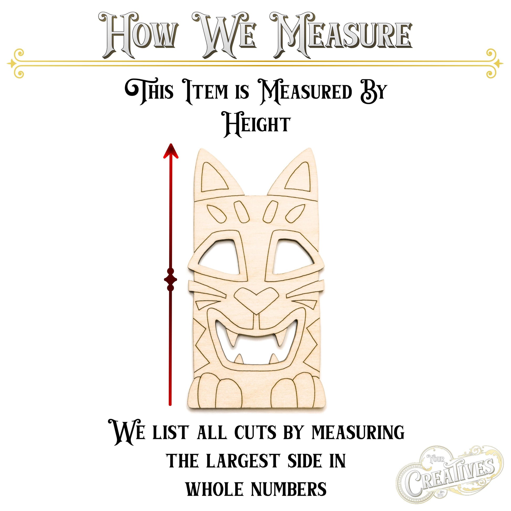 Tiki Cat Happy Wood Cutout - Laser Cut Unfinished Craft Shape - Multiple Sizes