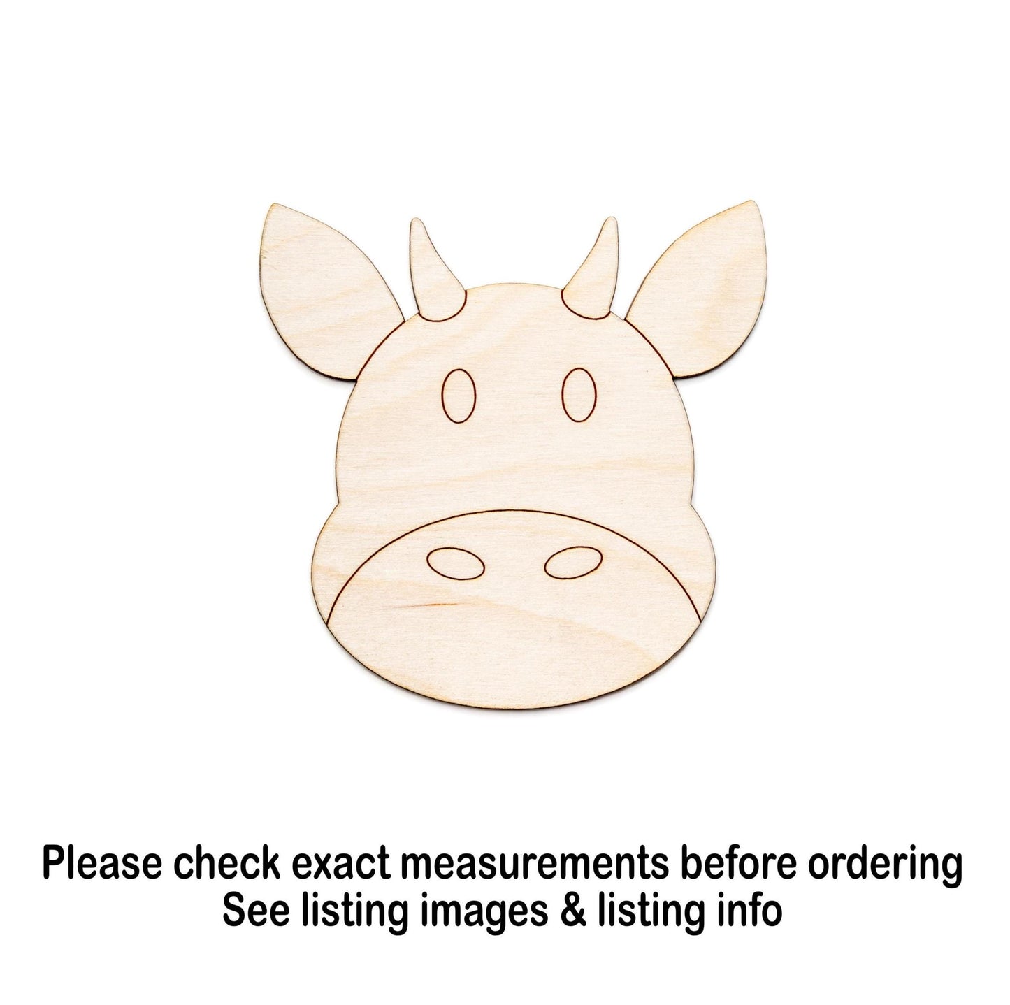 Cute Cow Bull Head Detailed Wood Cutout - Laser Cut Unfinished Craft Shape - Multiple Sizes