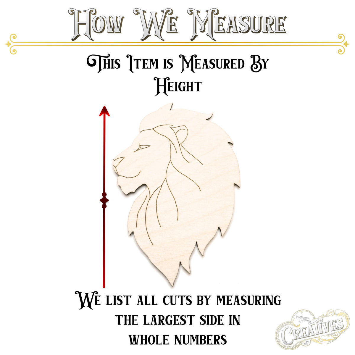 Lion Head Profile Wood Cutout - Laser Cut Unfinished Craft Shape - Multiple Sizes