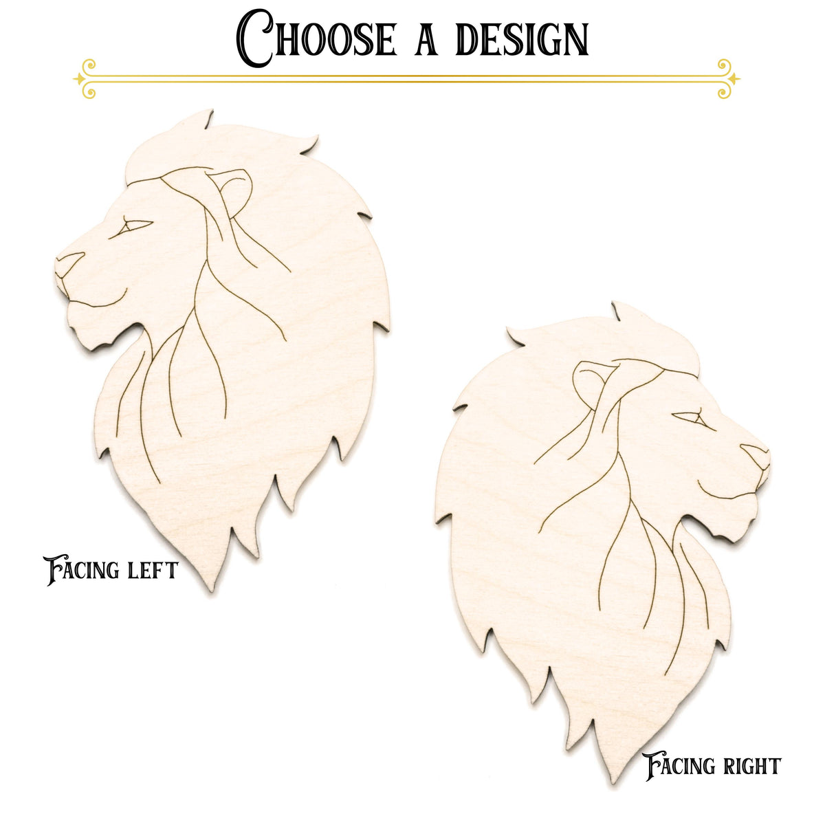 Lion Head Profile Wood Cutout - Laser Cut Unfinished Craft Shape - Multiple Sizes