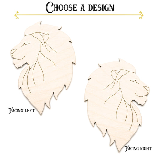 Lion Head Profile Wood Cutout - Laser Cut Unfinished Craft Shape - Multiple Sizes