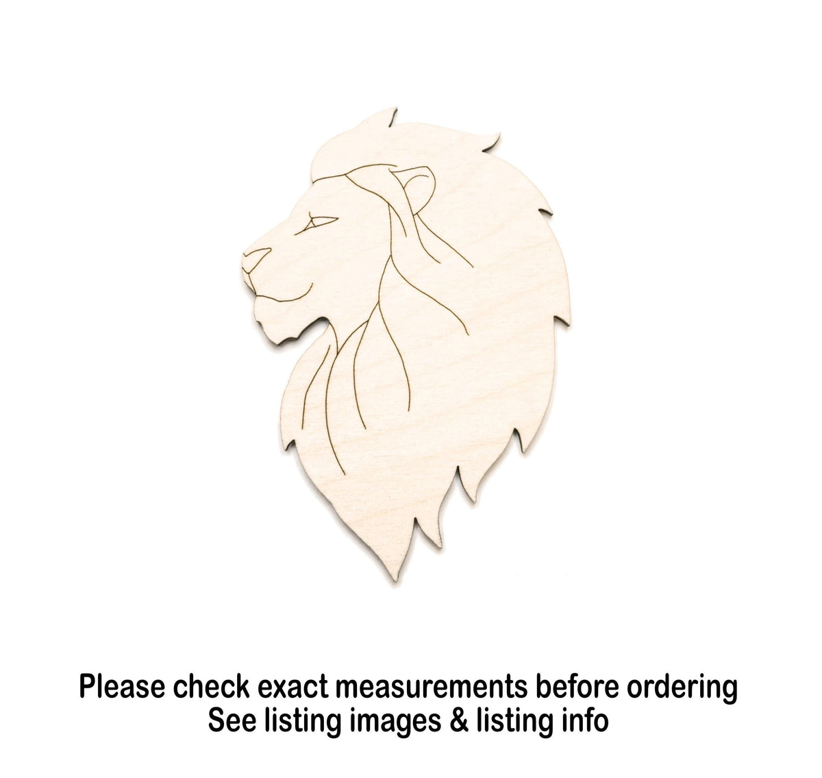 Lion Head Profile Wood Cutout - Laser Cut Unfinished Craft Shape - Multiple Sizes