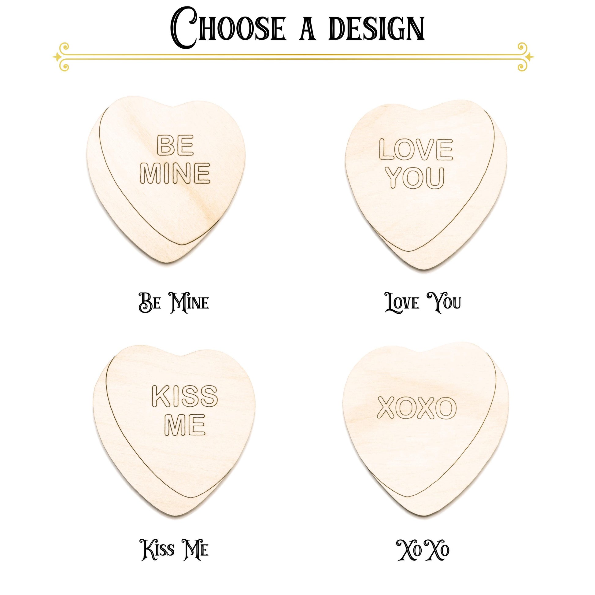 Conversation Hearts Wood Cutout - Laser Cut Unfinished Craft Shape - Multiple Sizes